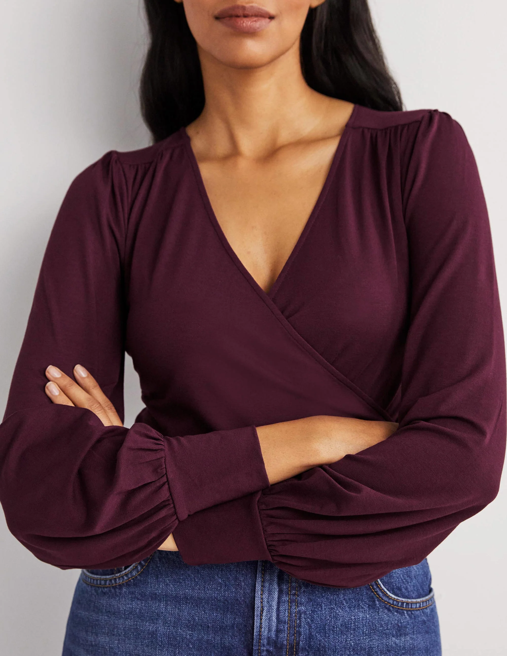 Blouson Wrap Top-Mulled Wine Purple - Image 4