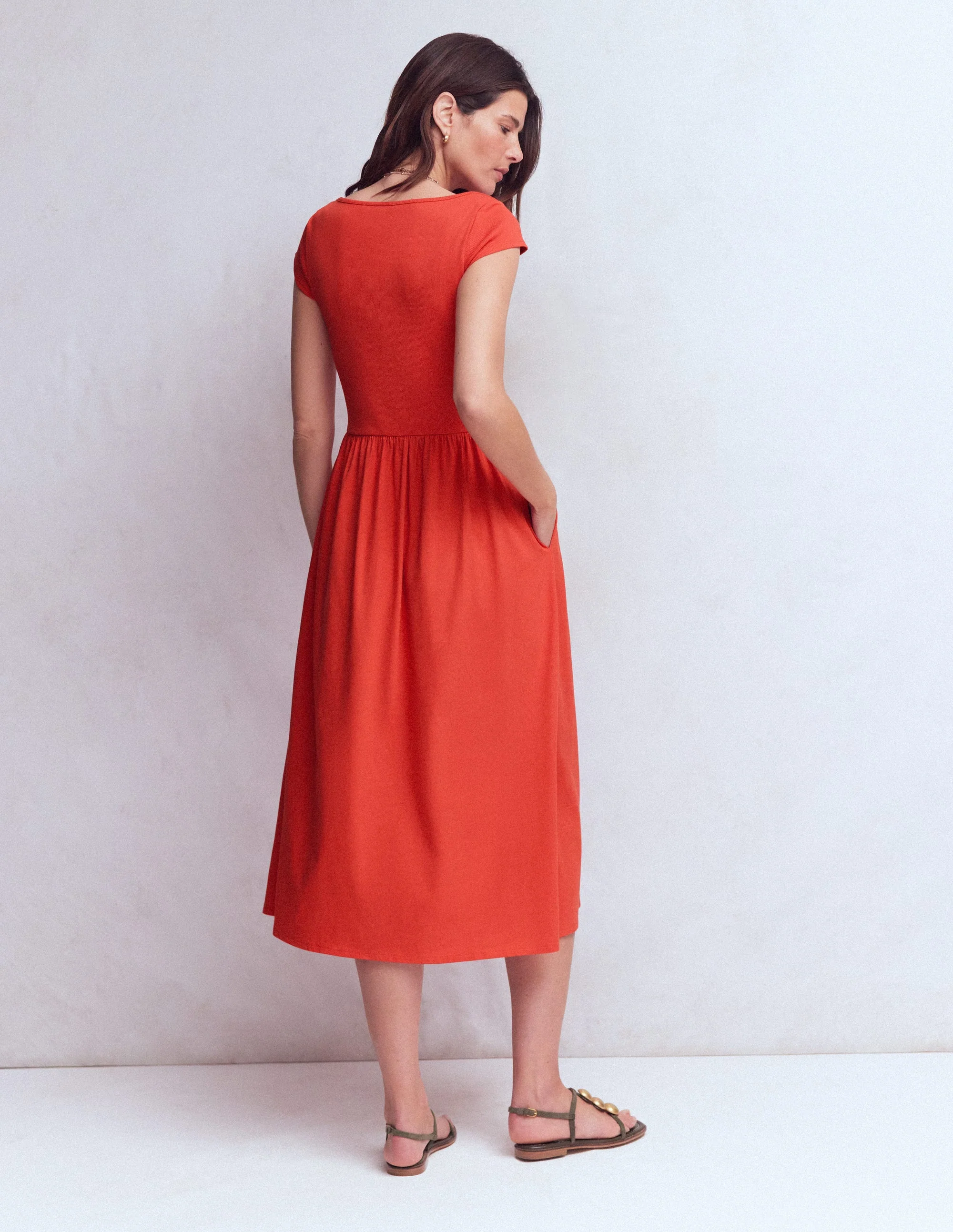 Boat Neck Mix Dress-Blood Orange - Image 3