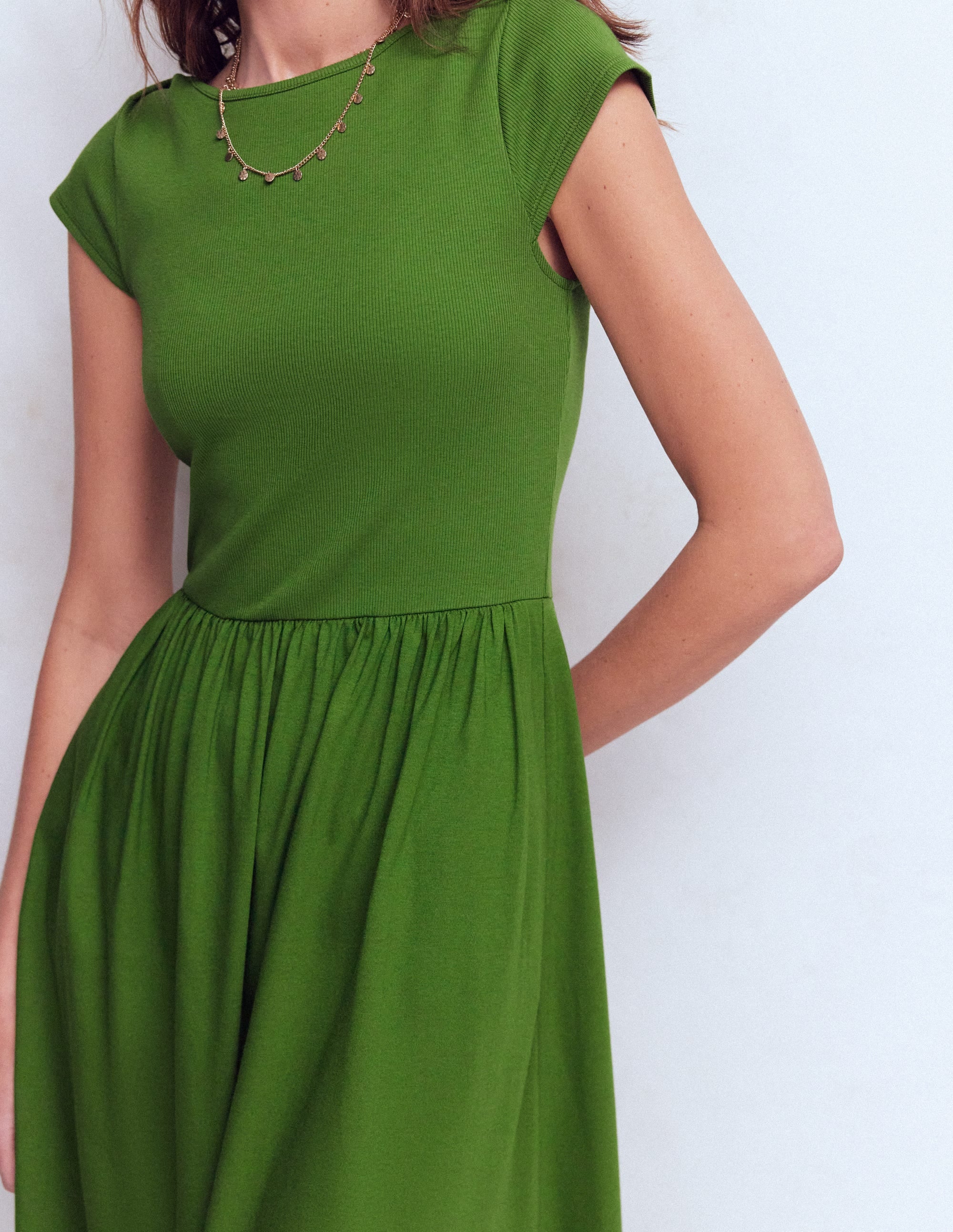 Boat Neck Mix Dress-Promenade Green - Image 2