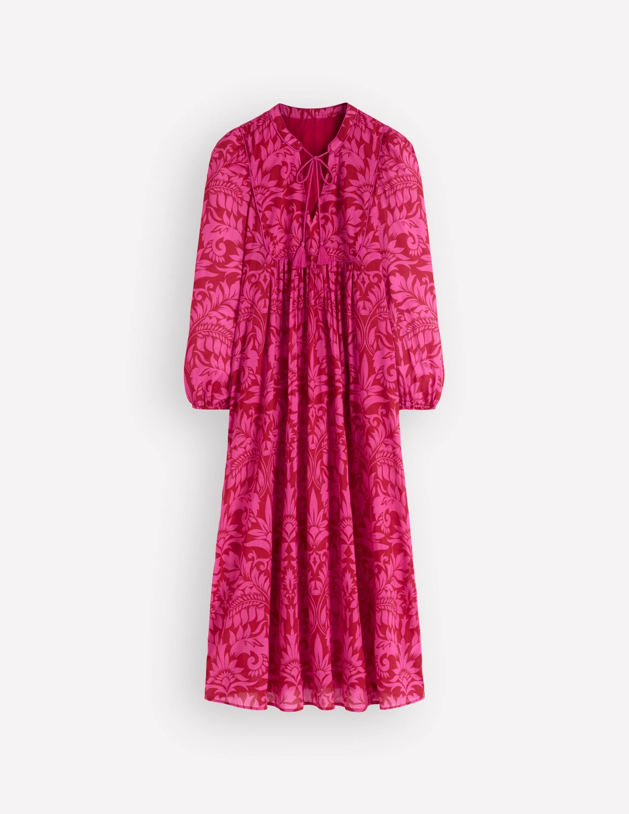 Boho Tie Neck Kaftan-Red Ornamental Foilage - Image 5