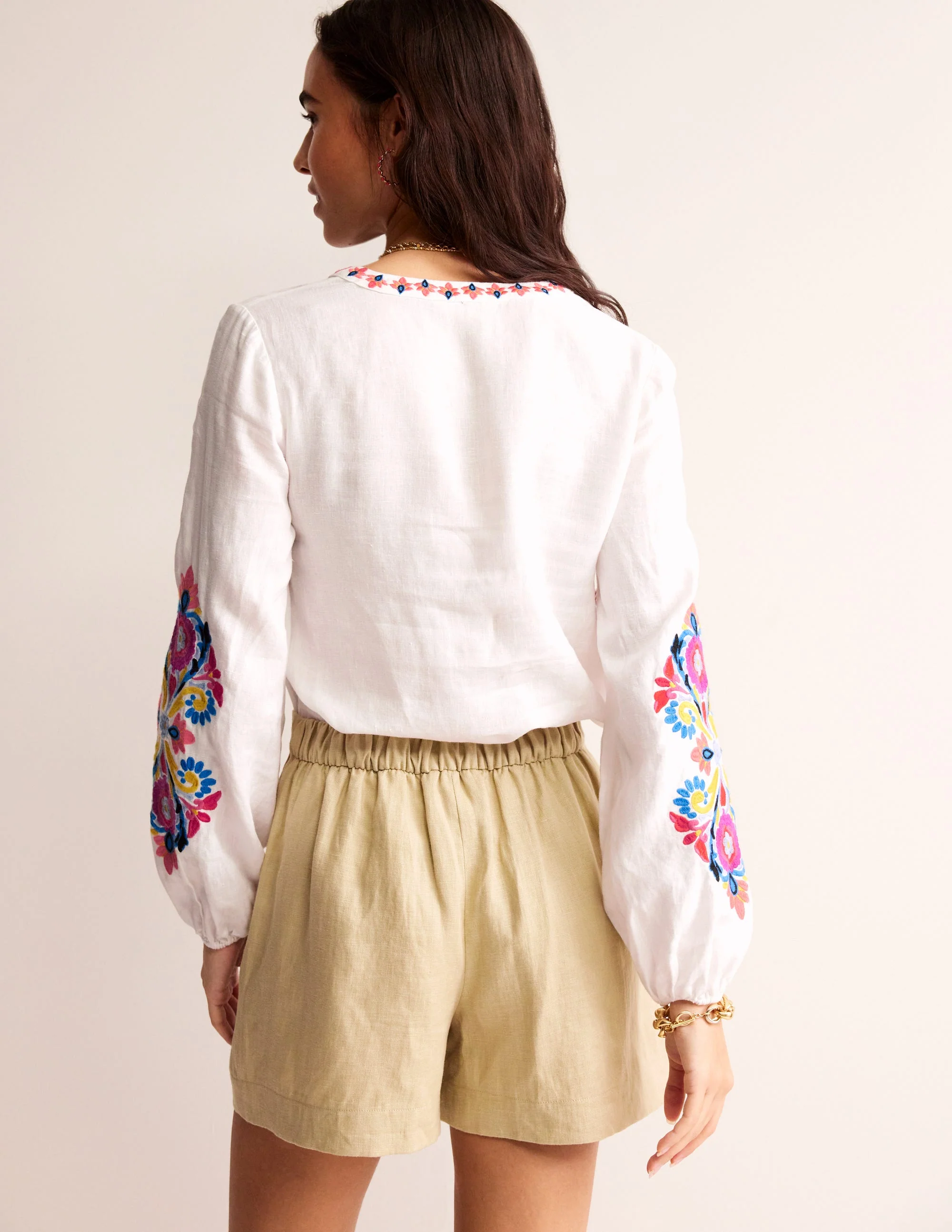 Bonnie Linen Top-White, Multi Floral - Image 3