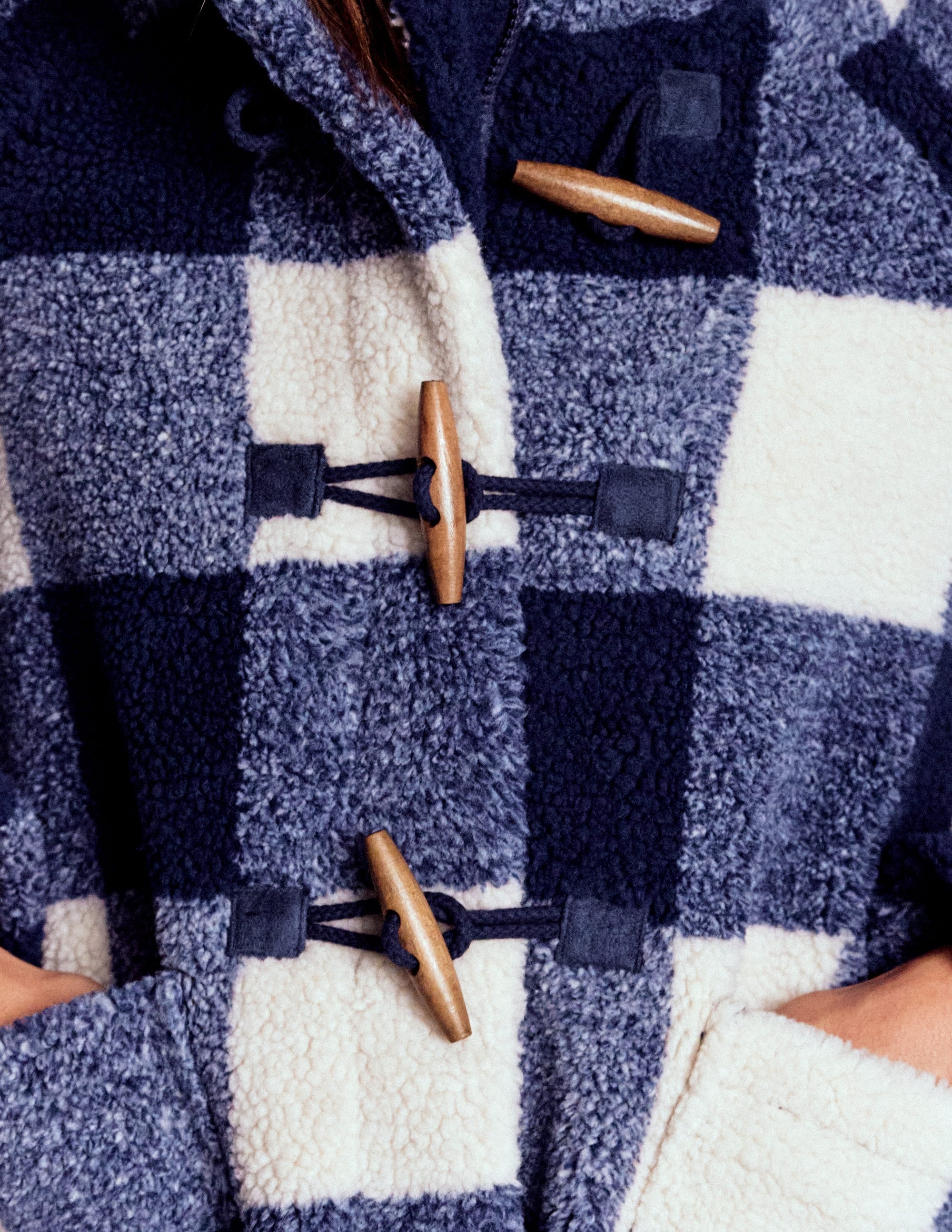 Borg Duffle Coat-College Navy Gingham - Image 2