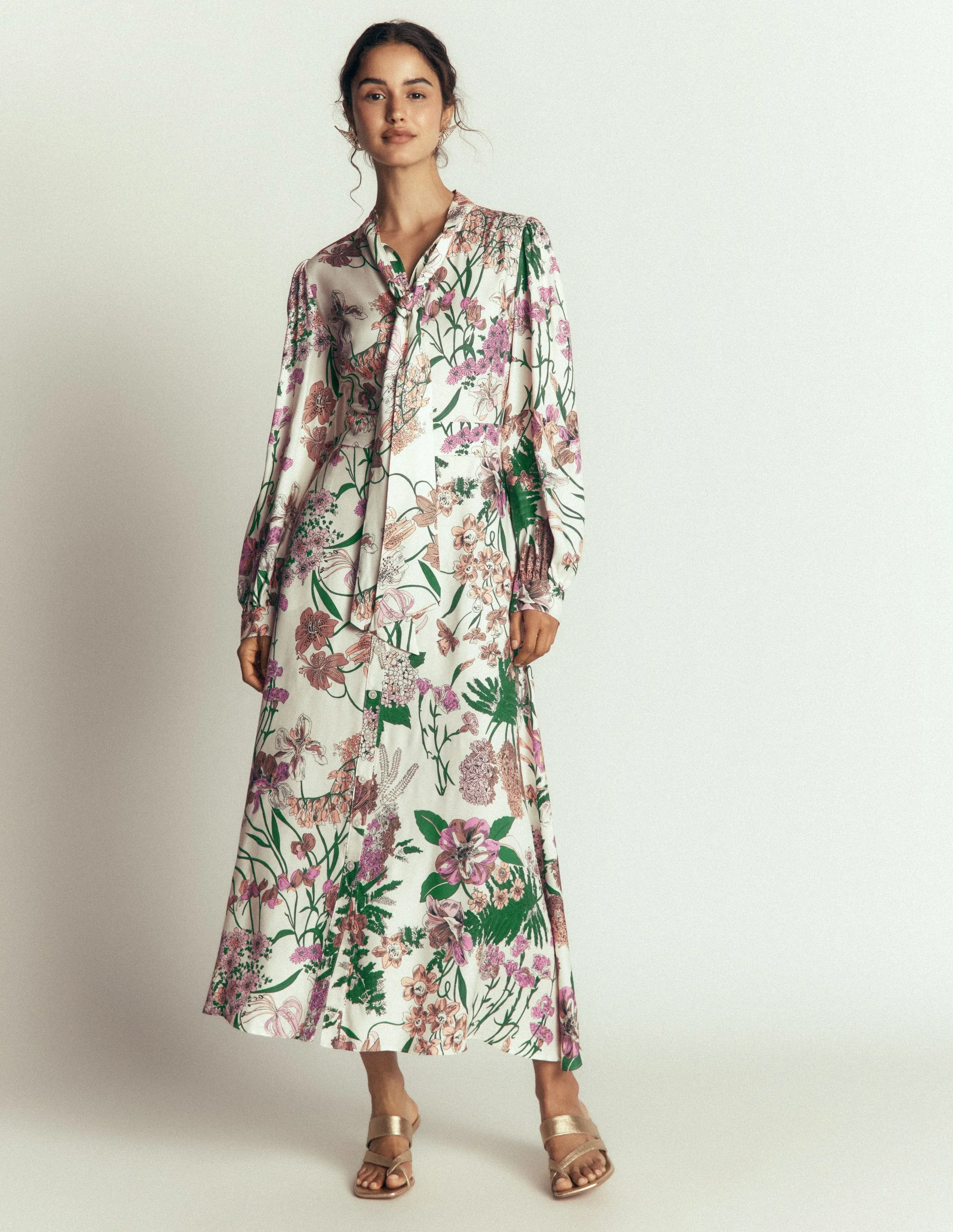 Bow Detail Shirt Dress-Ivory, Whimsical Flora - Image 5