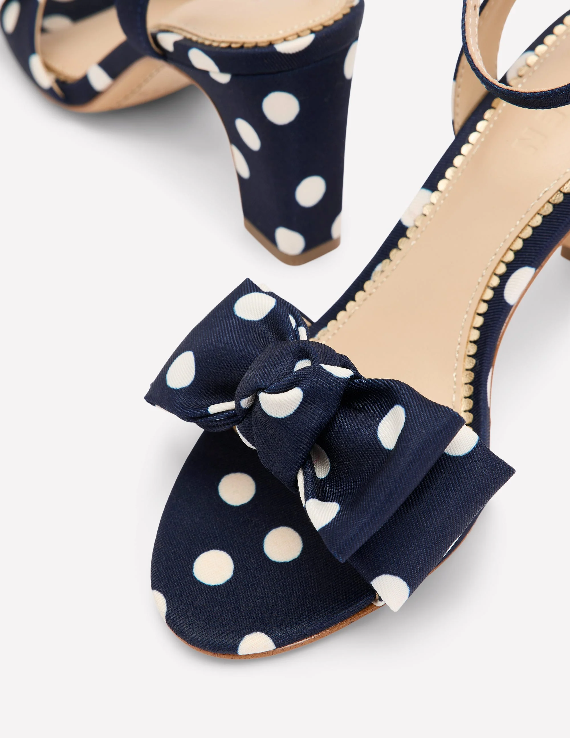 Bow Heeled Sandals-Navy and Ecru Spot - Image 4