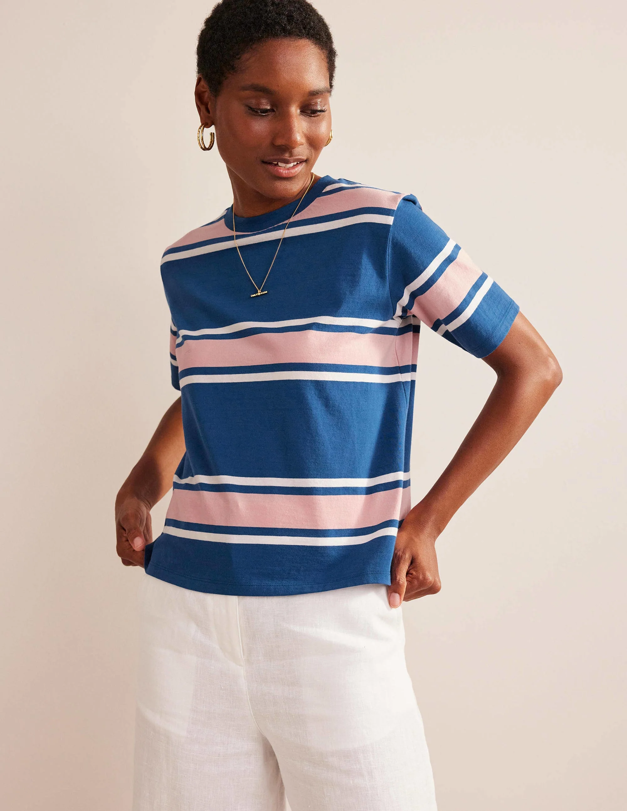 Boxy Stripe T-Shirt-Sapphire/Soft Pink Stripe - Image 4