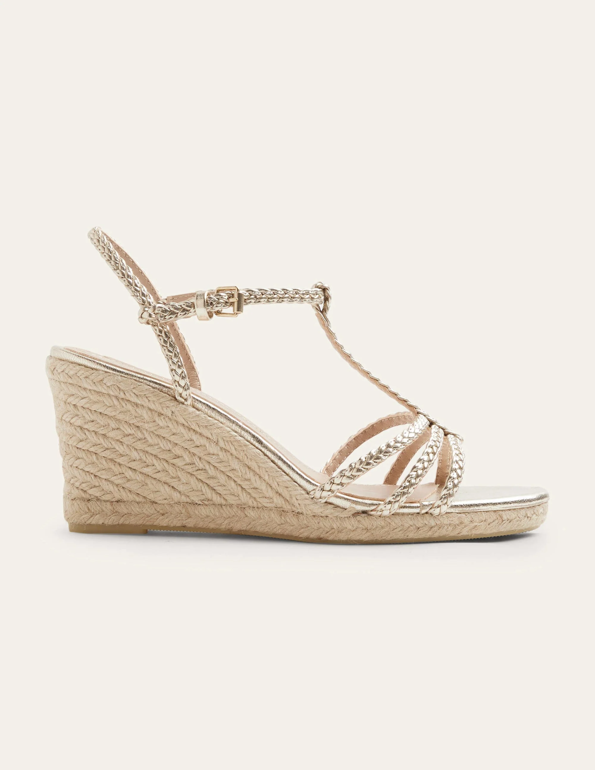Braided Espadrille Wedges-Pale Gold Metallic - Image 4