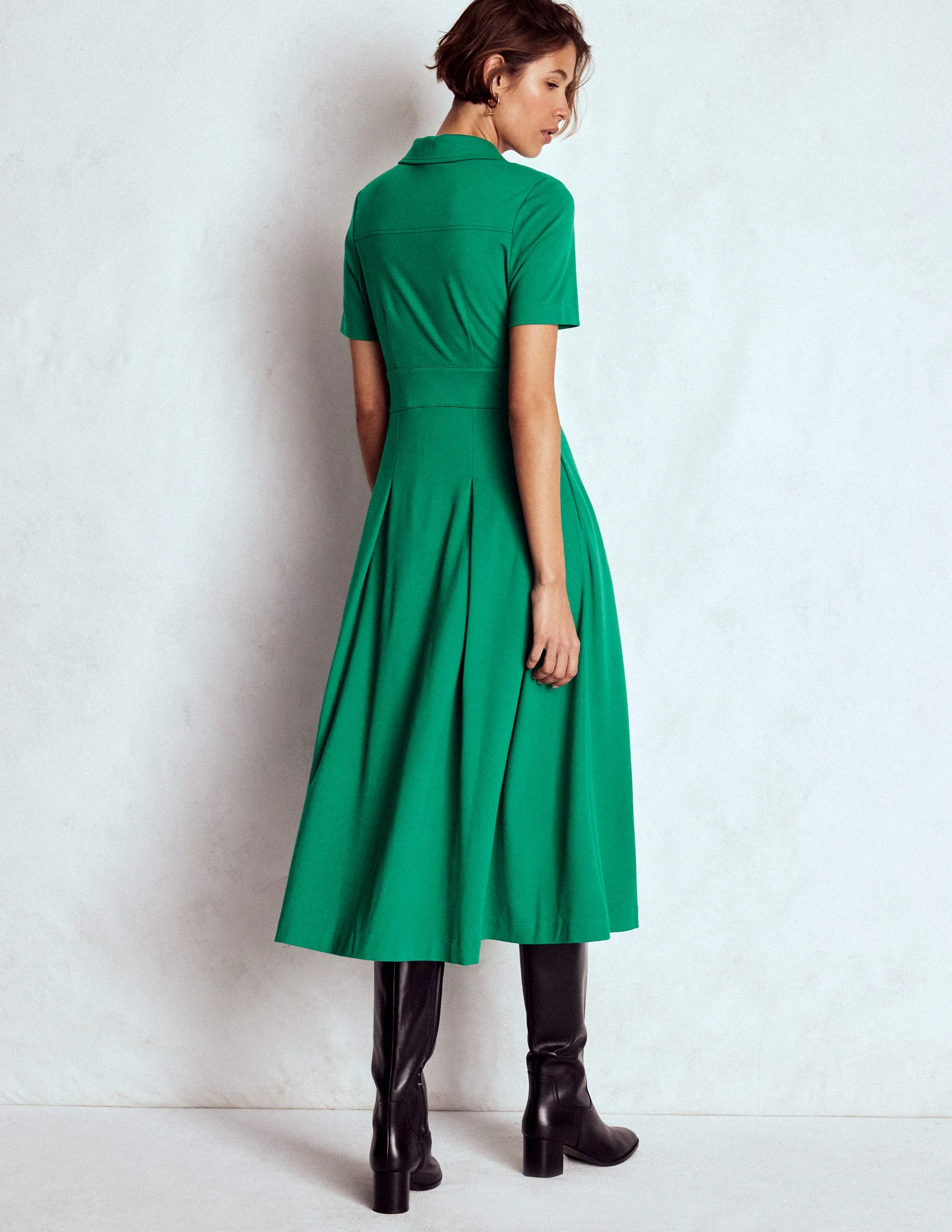 Bridget Ponte Shirt Dress-Jewel Green - Image 3