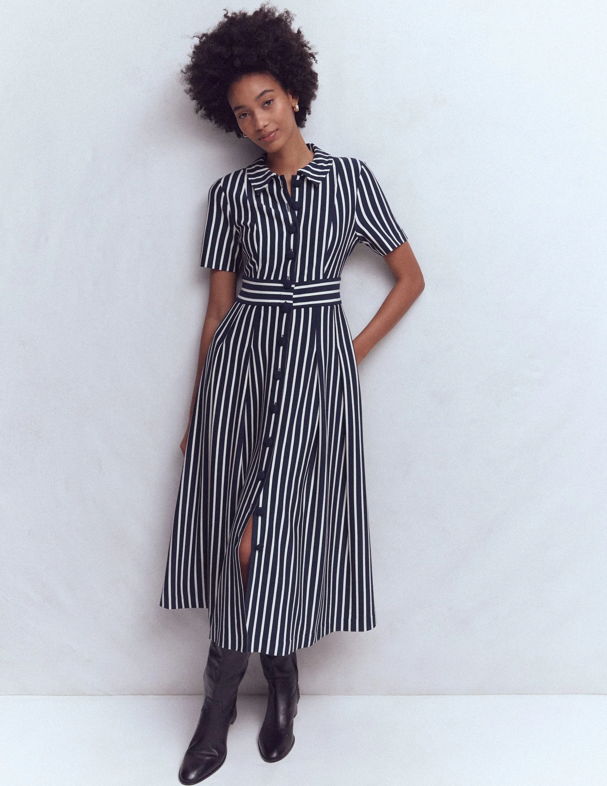 Bridget Ponte Shirt Dress-Navy and Ivory Stripe - Image 4