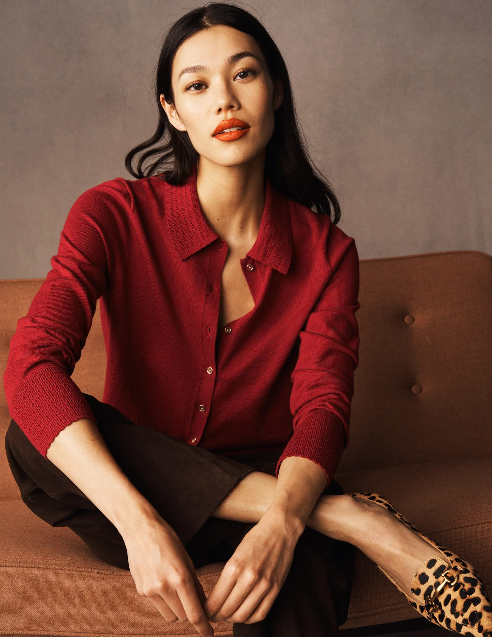 Briony Stitch Cardigan-Crimson Red - Image 5