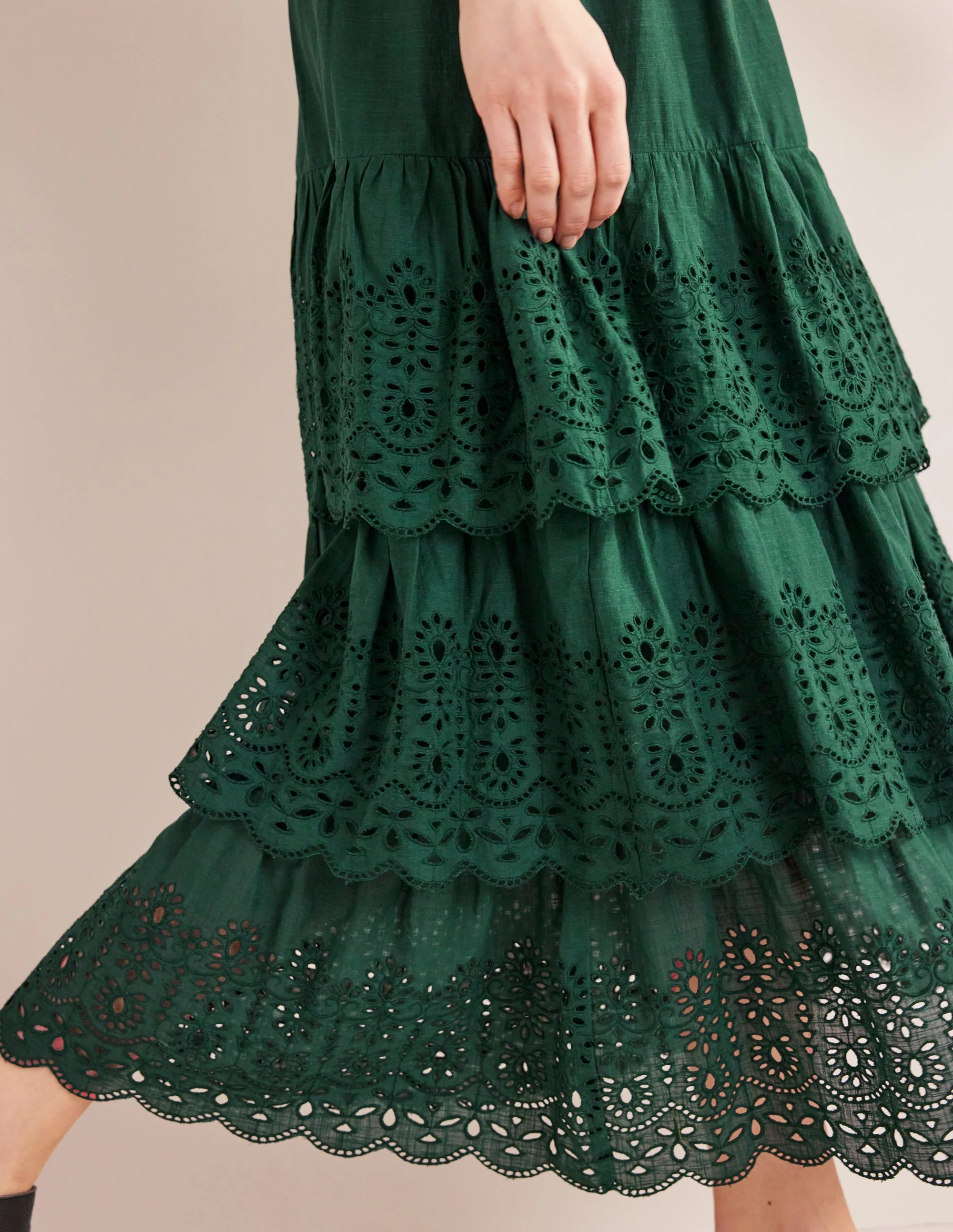 Broderie Cotton Maxi Skirt-Chatsworth Green - Image 5