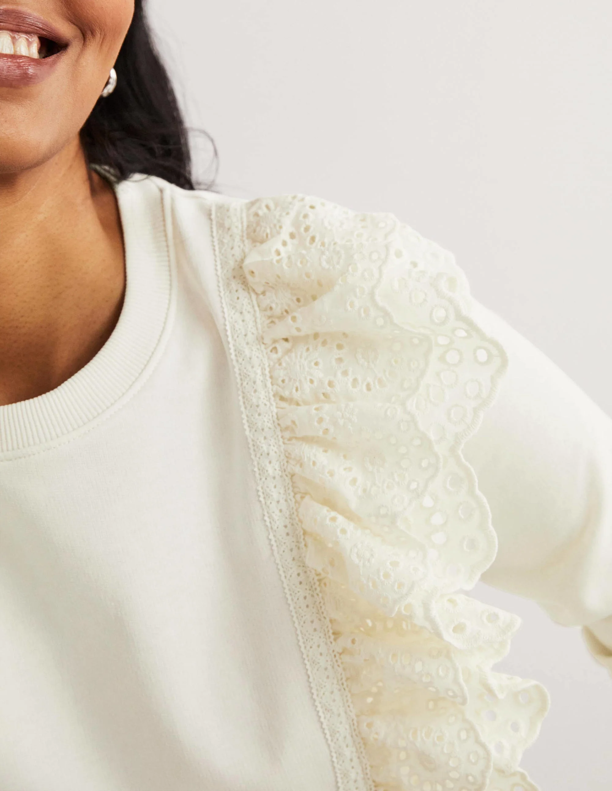 Broderie Insert Sweatshirt-Ivory - Image 2
