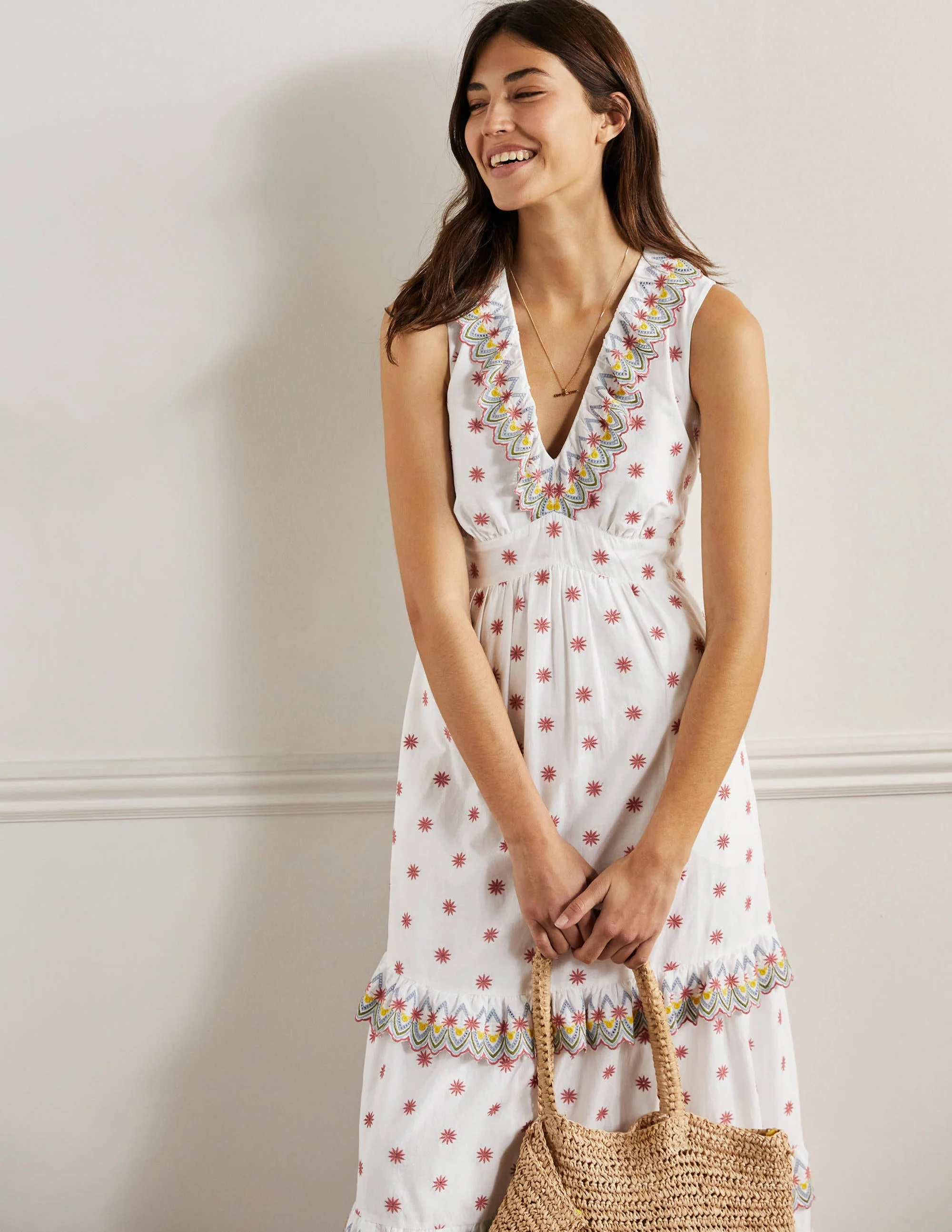 Broderie Ruffle Maxi Dress-White - Image 5