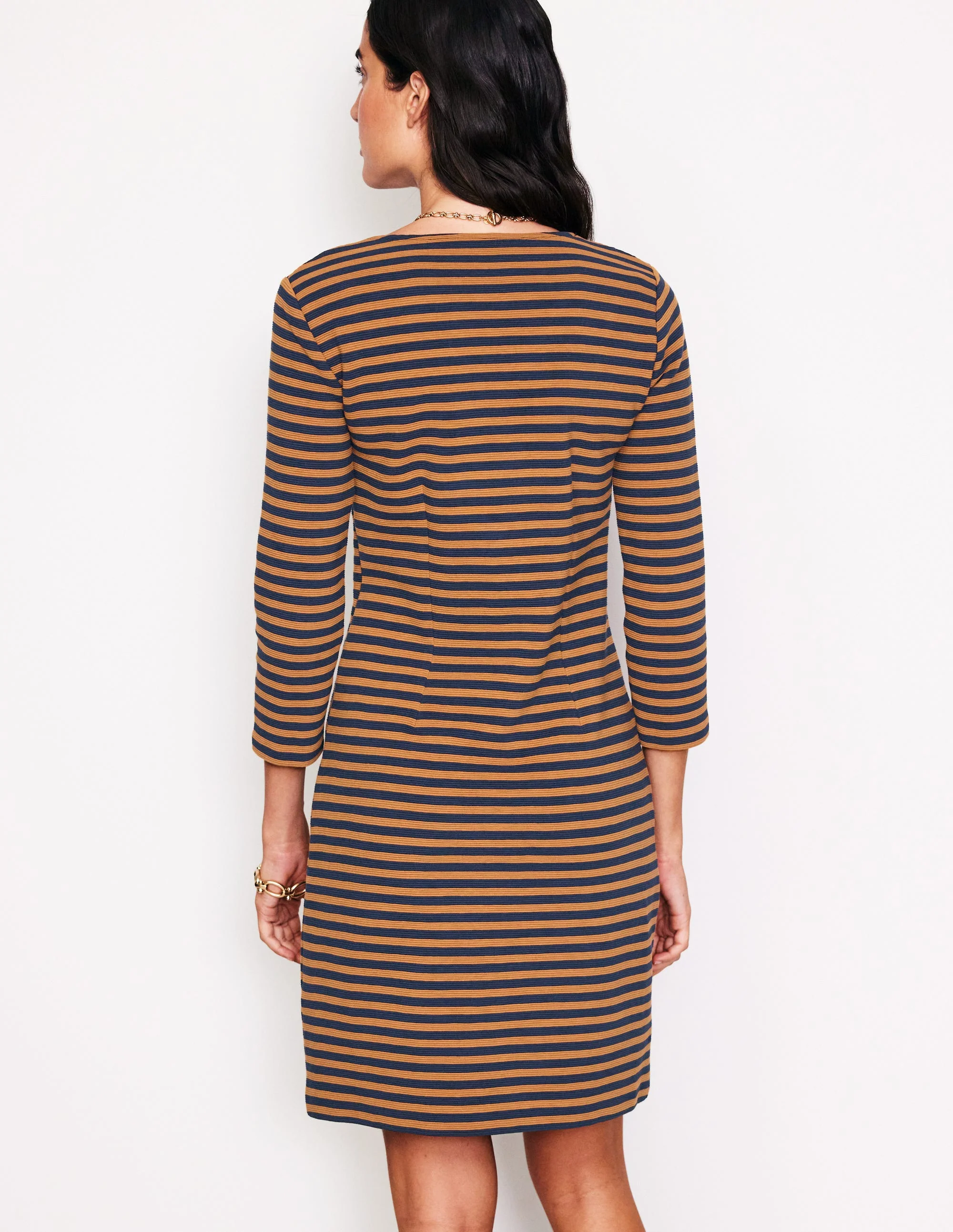 Bronte Ottoman Dress-Ochre, Navy Stripe - Image 3