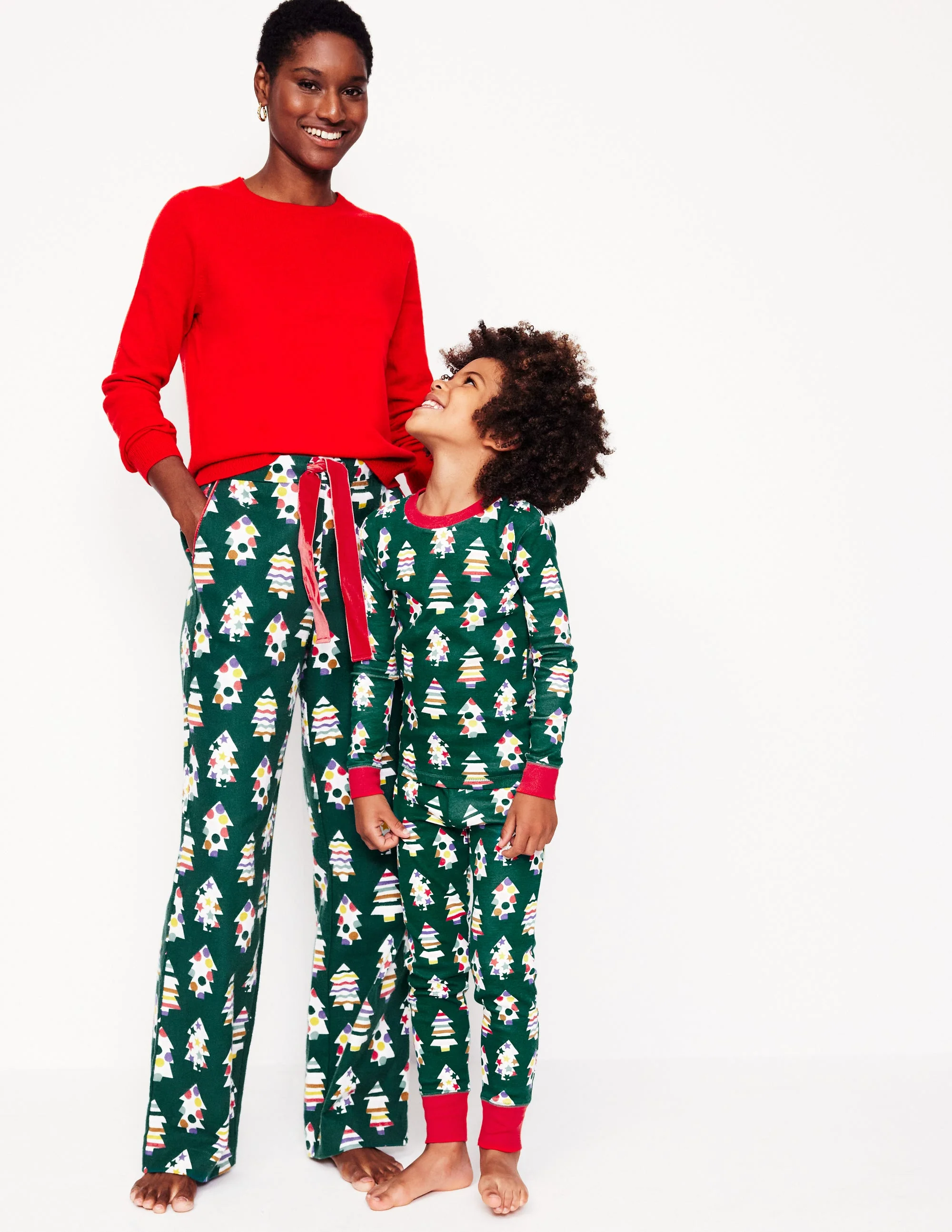Brushed Cotton Pajama Pants-Malachite, Christmas Trees - Image 5