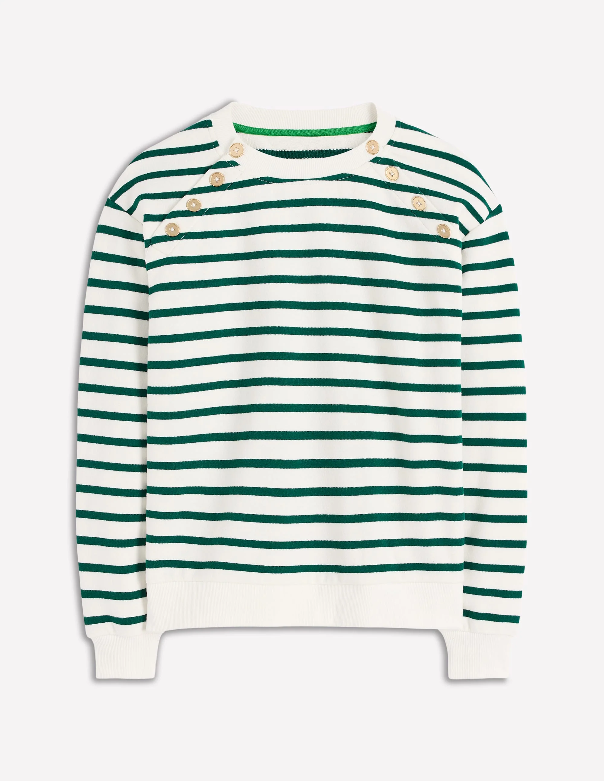 Button Detail Sweatshirt-Emerald Night, Ivory - Image 5