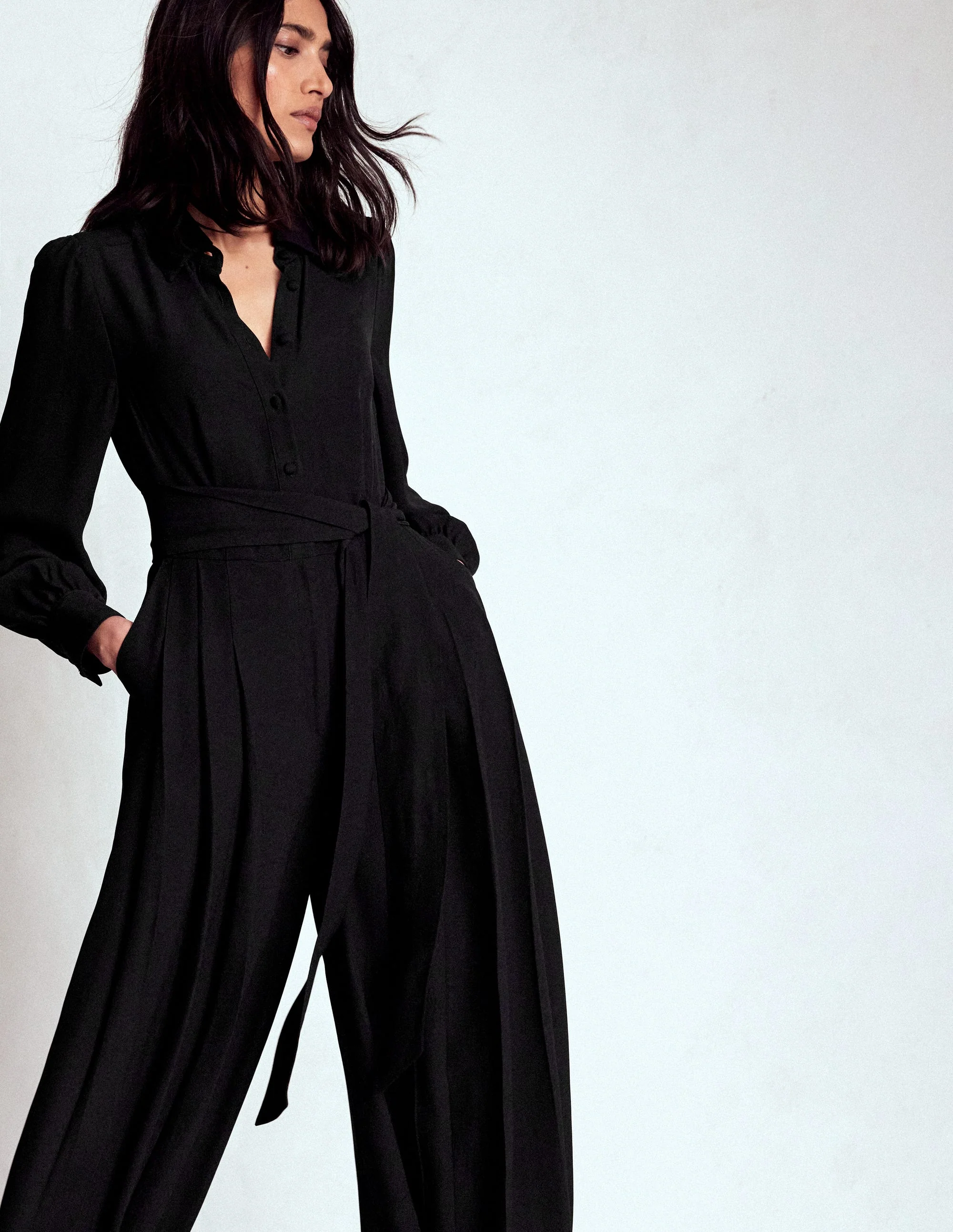 Button Up Palazzo Jumpsuit-Black - Image 5