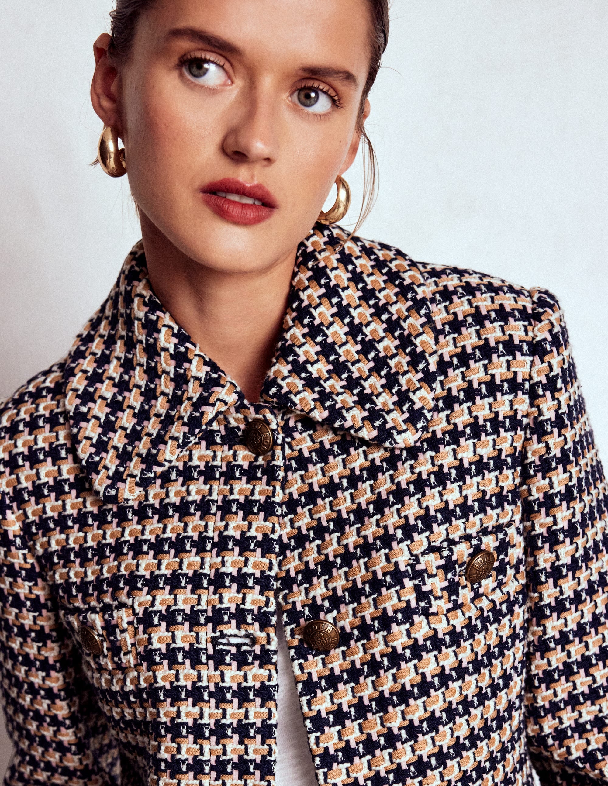 Button Up textured Jacket-CAMEL AND PINK TEXTURE - Image 2