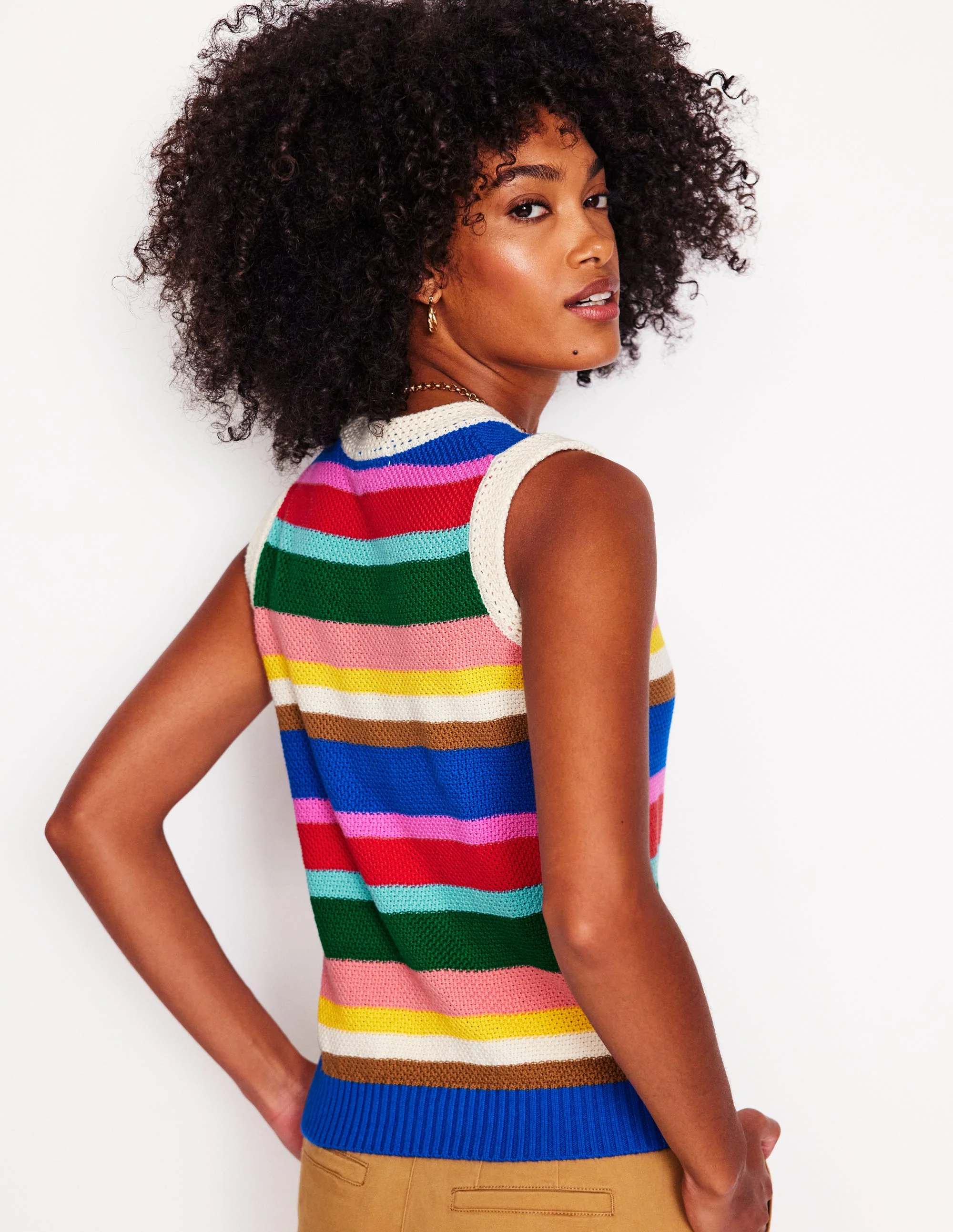 Callie Crochet Trim Tank-Bright Rainbow Stripe Large - Image 3