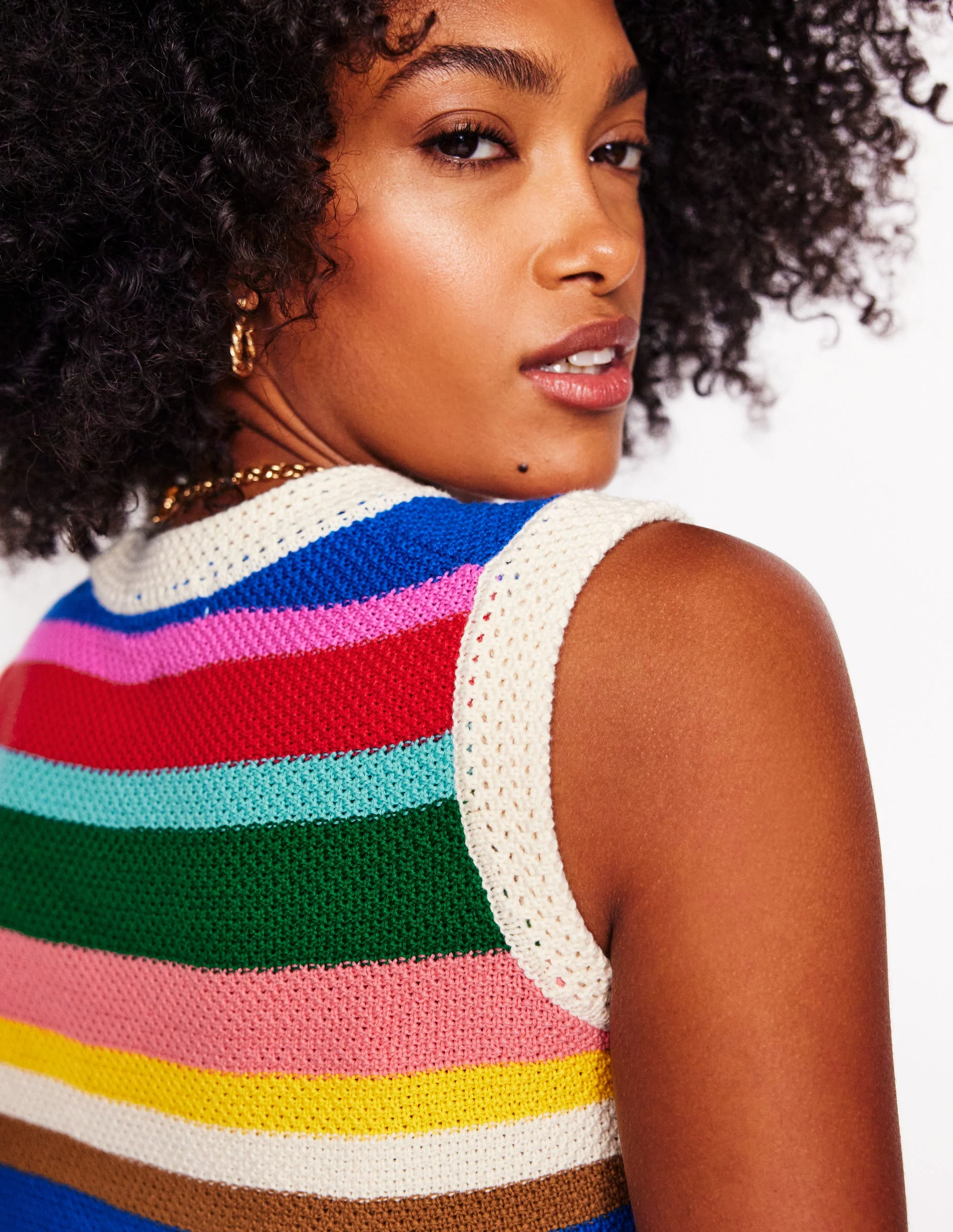 Callie Crochet Trim Tank-Bright Rainbow Stripe Large - Image 4