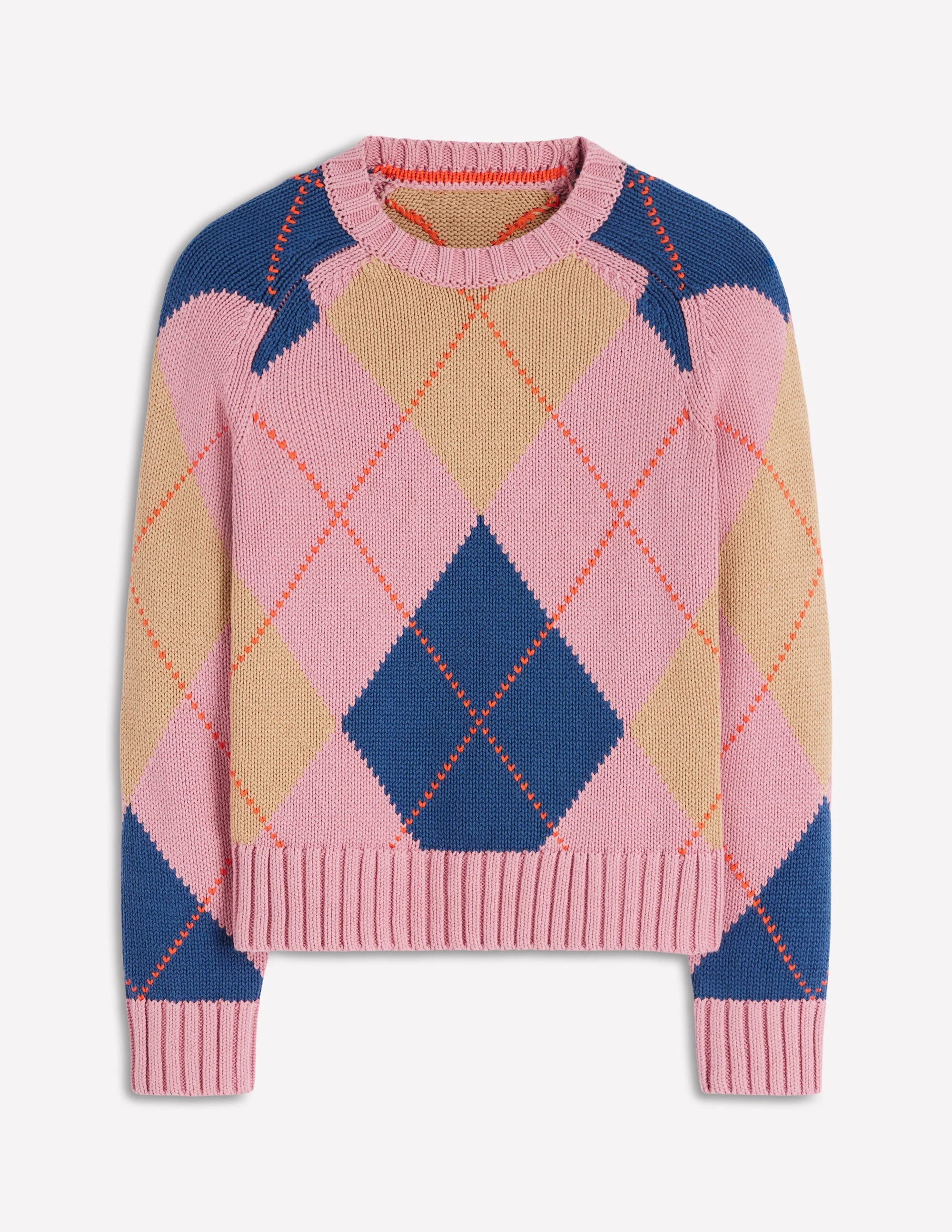 Camilla Cotton Argyle Sweater-Pink Argyle - Image 6