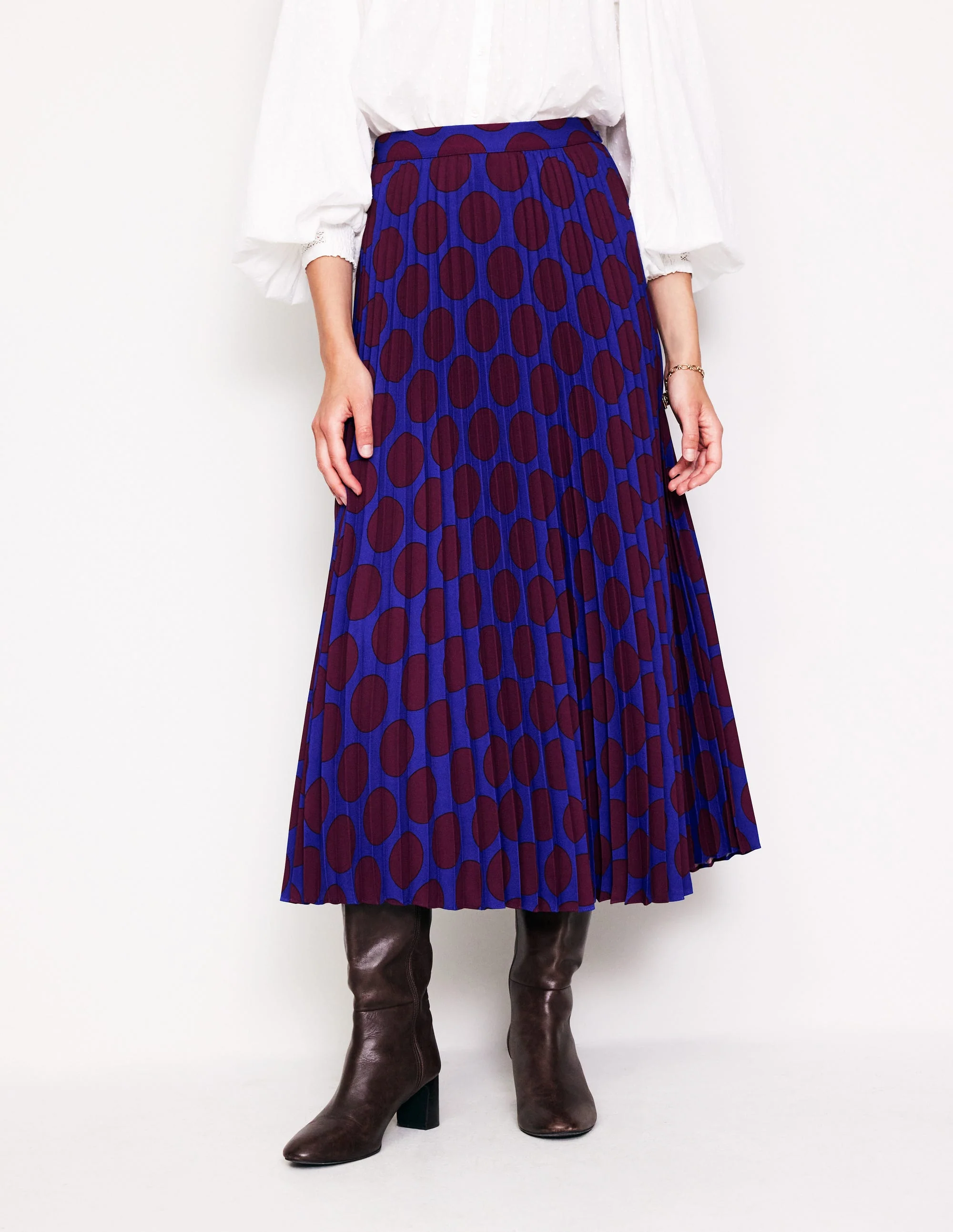 Camilla Pleated Midi Skirt-Chestnut, Large Spot - Image 4