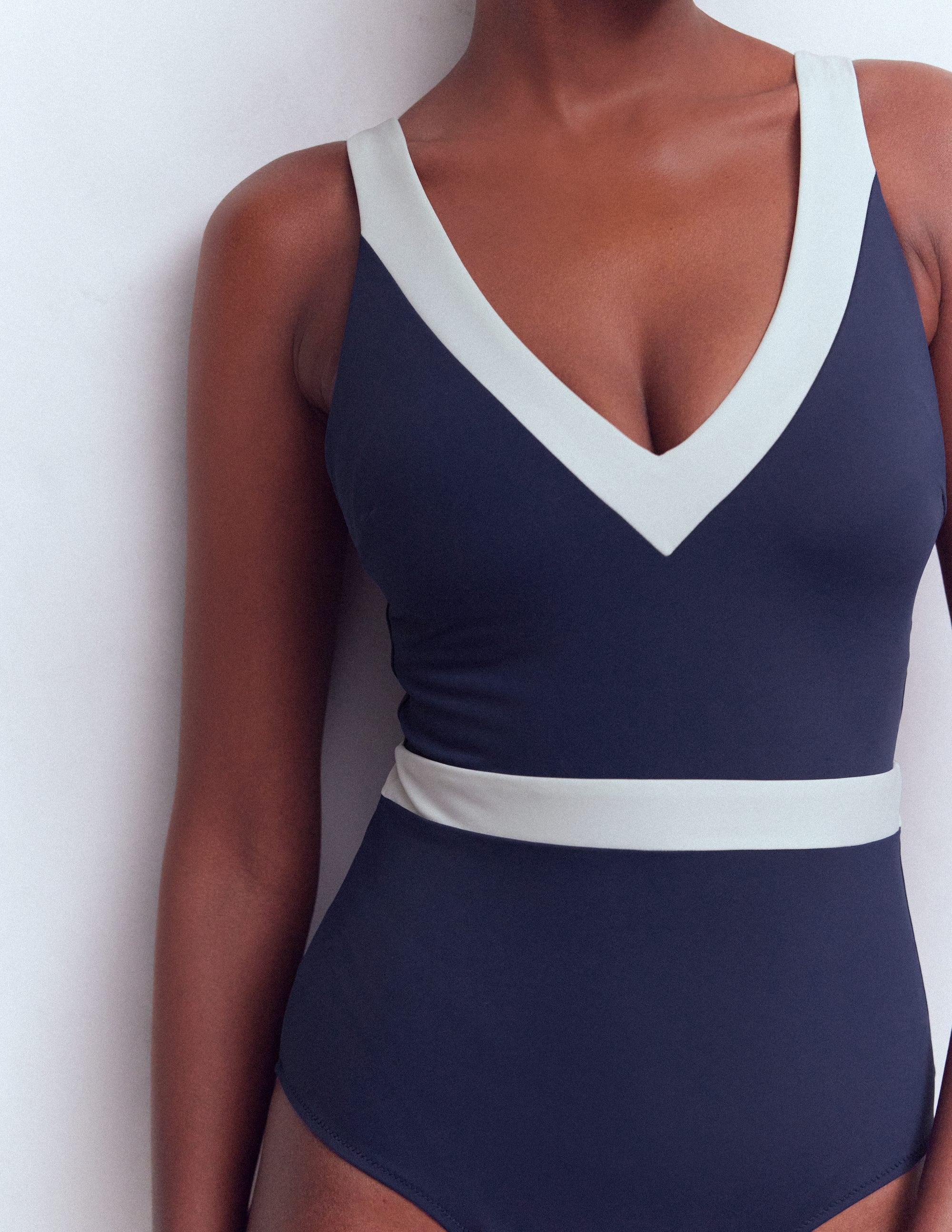 Campania Cross-back Swimsuit-Navy, Ivory Colourblock - Image 2