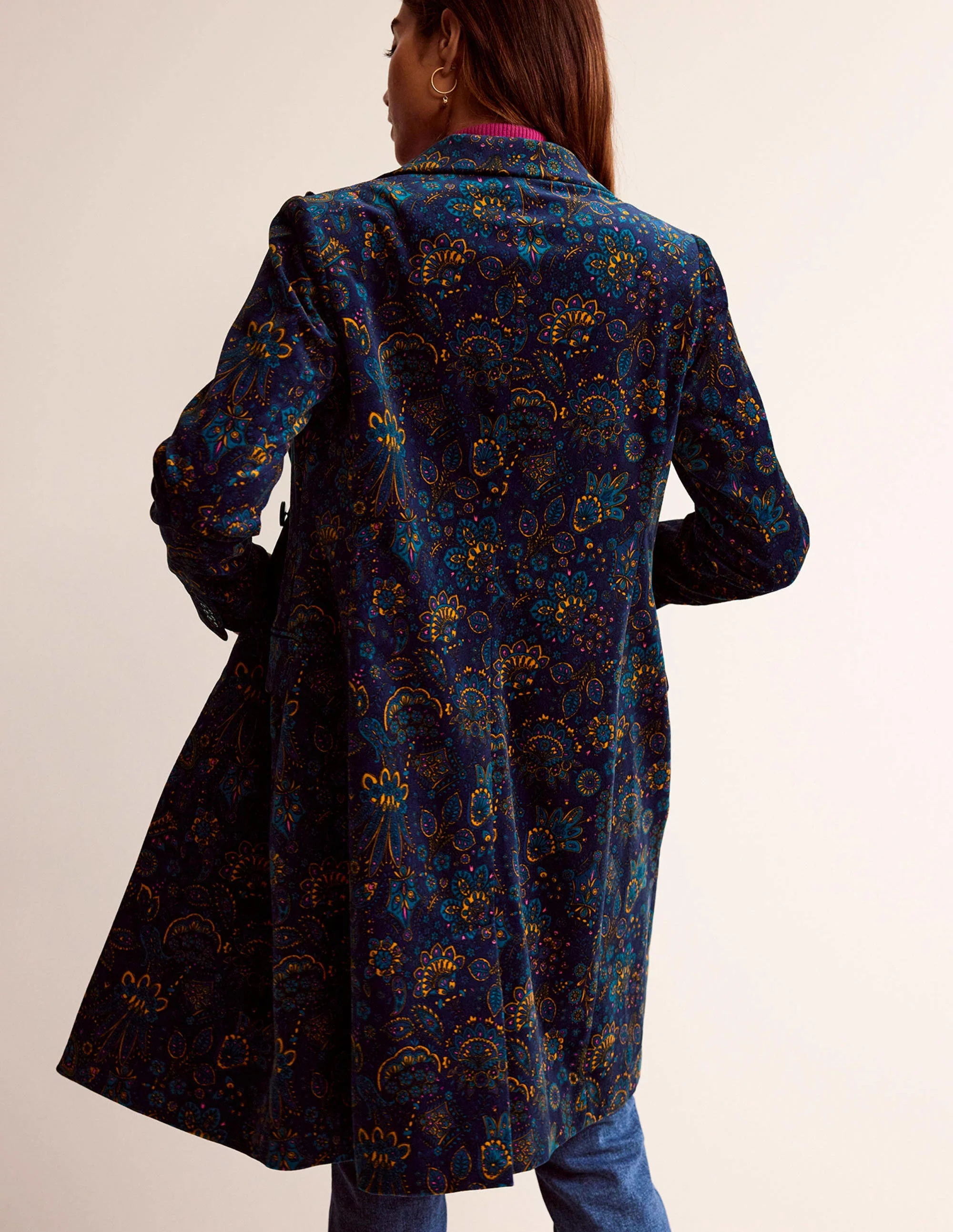 Canterbury Velvet Coat-French Navy, Azalea Bloom - Image 3