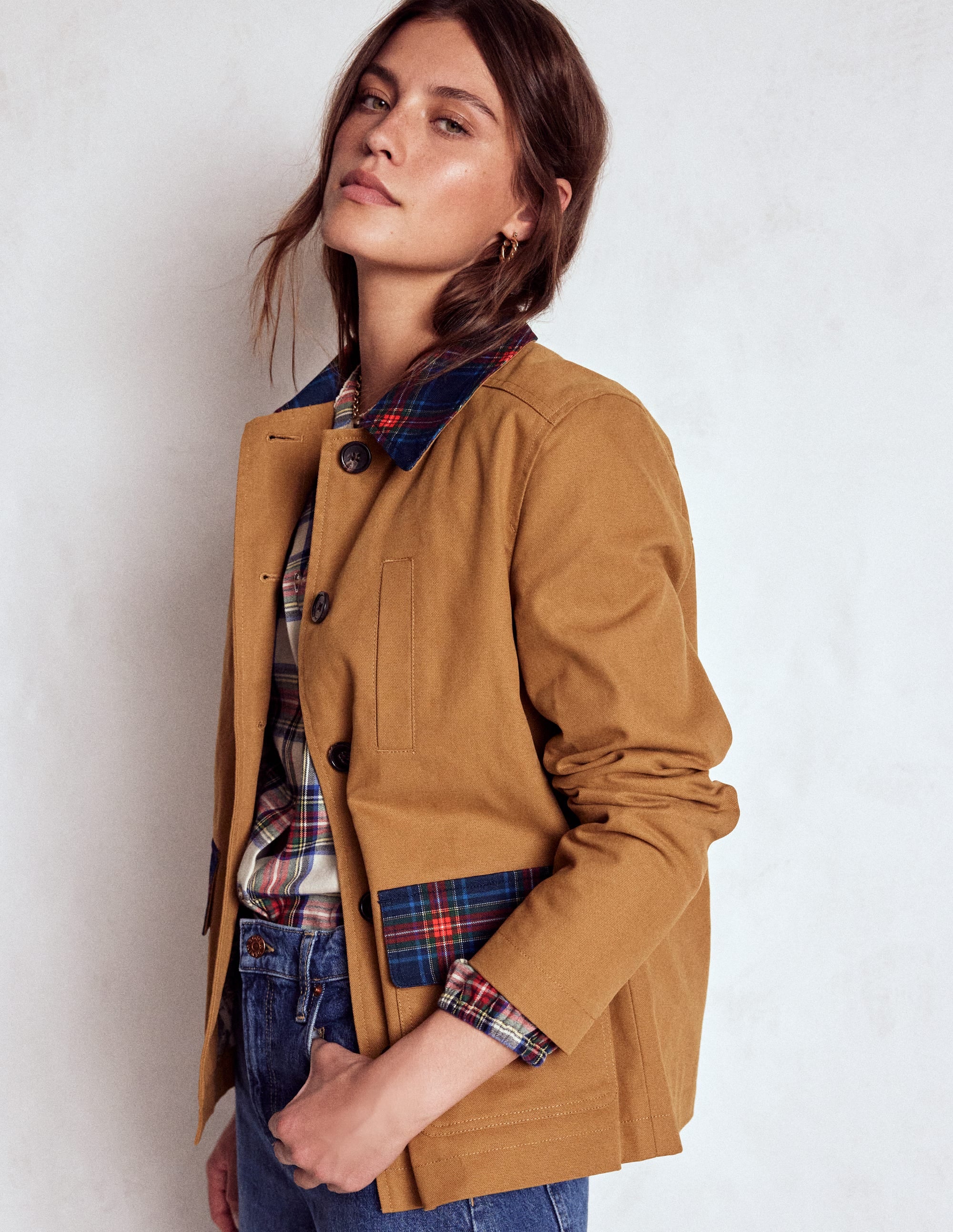 Canvas Barn Jacket-Hazelnut Brown, Check - Image 4