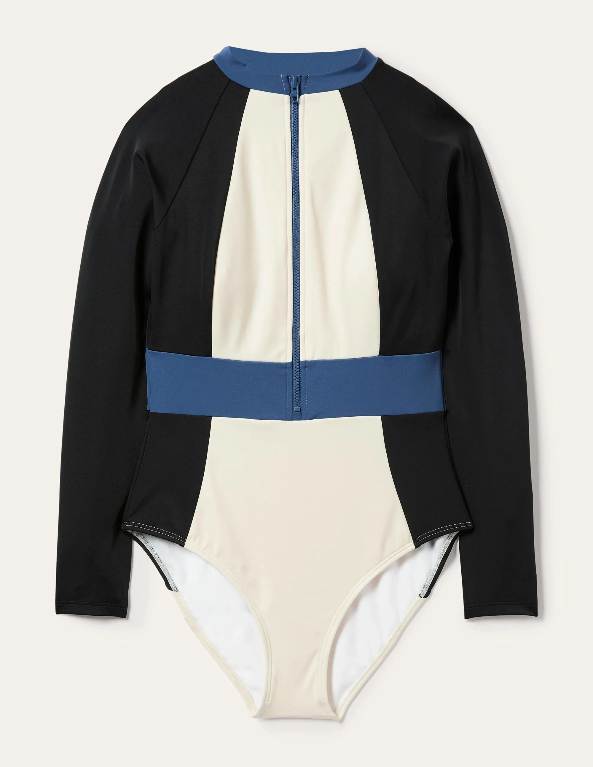 Capri Zip Long Sleeve Swimsuit-Ivory Colourblock - Image 12