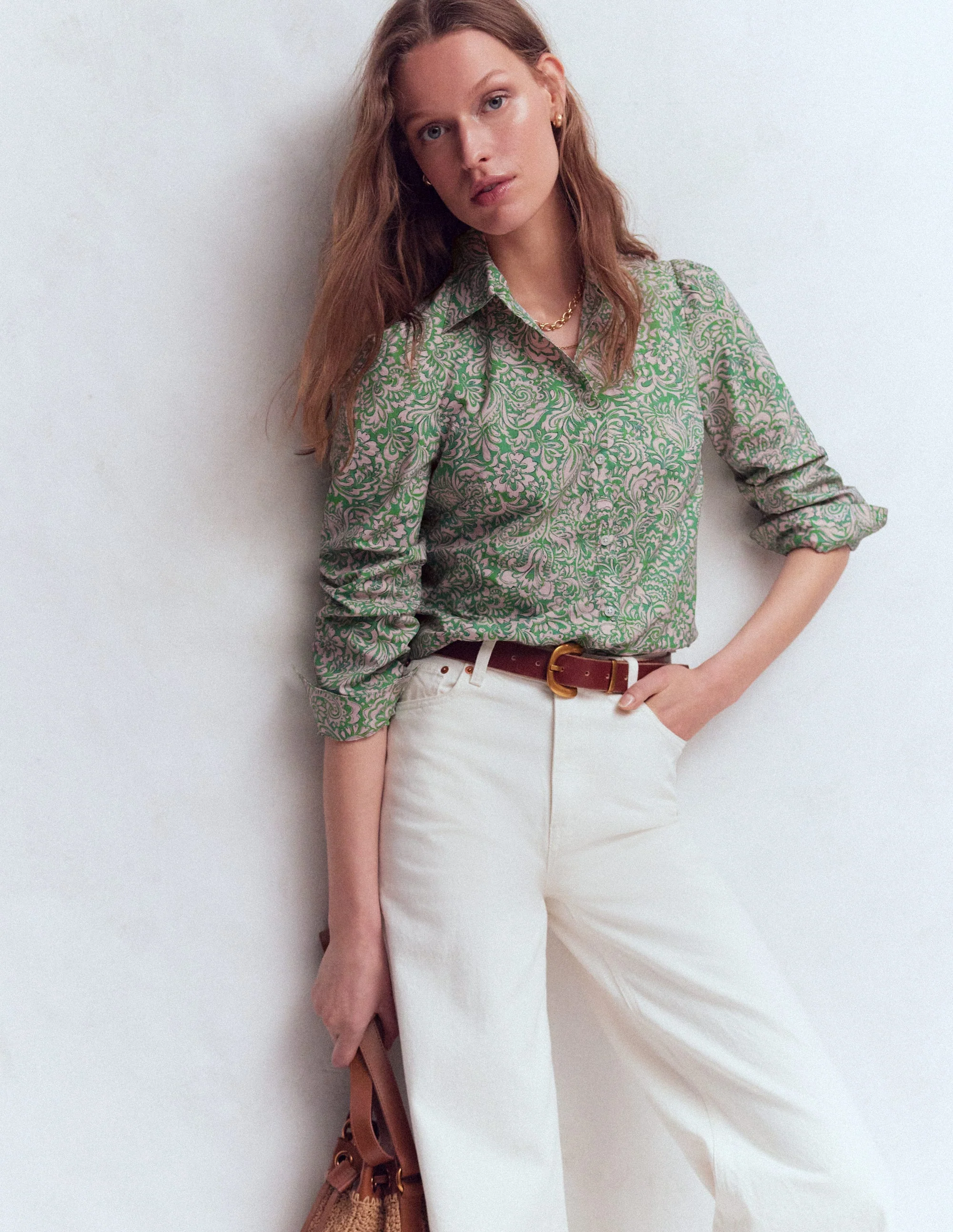 Cara Cotton Shirt-Aloe Green, Elaborate Gardenia - Image 3