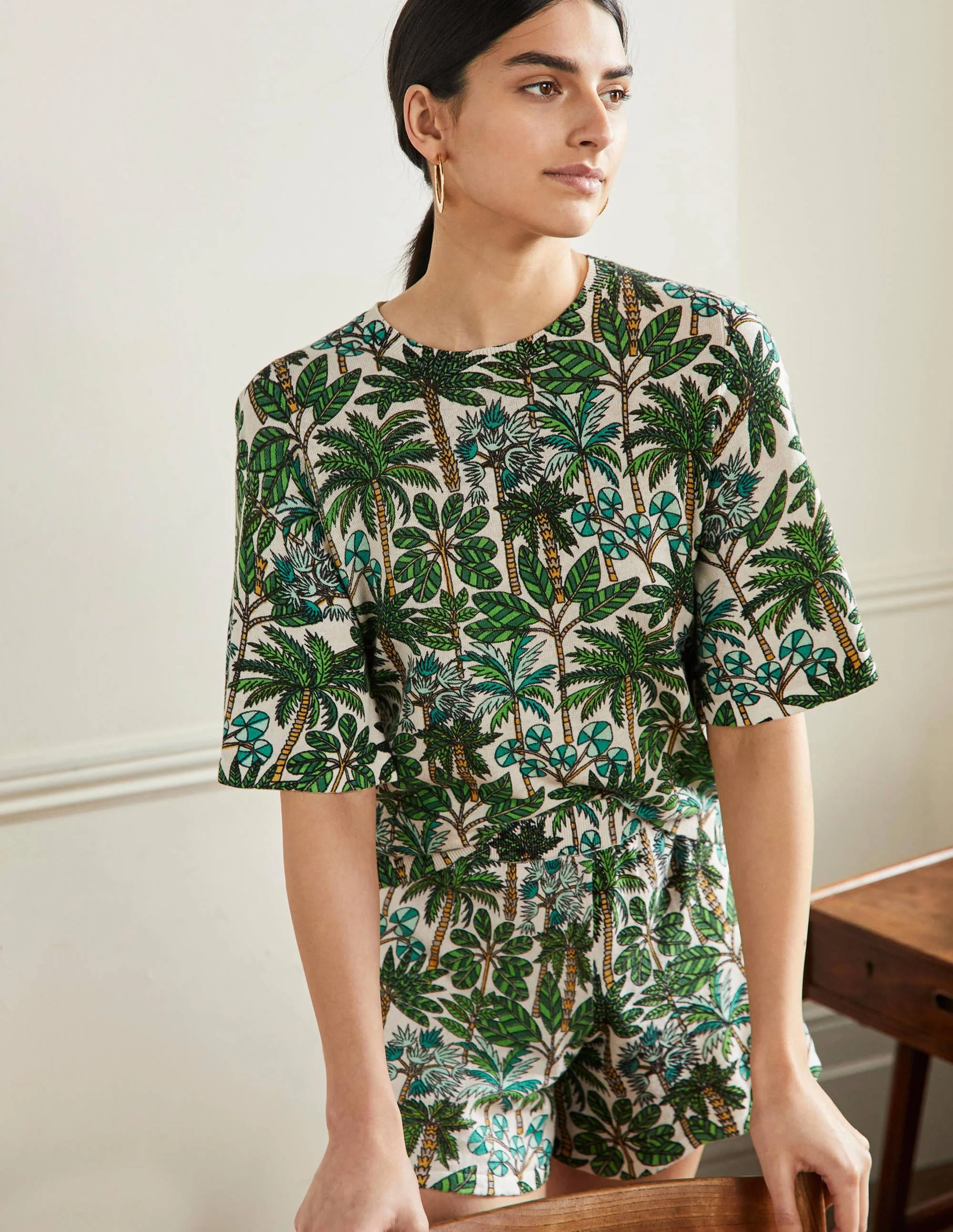 Cara Knitted T-Shirt-Ivory, Palm Forest - Image 4