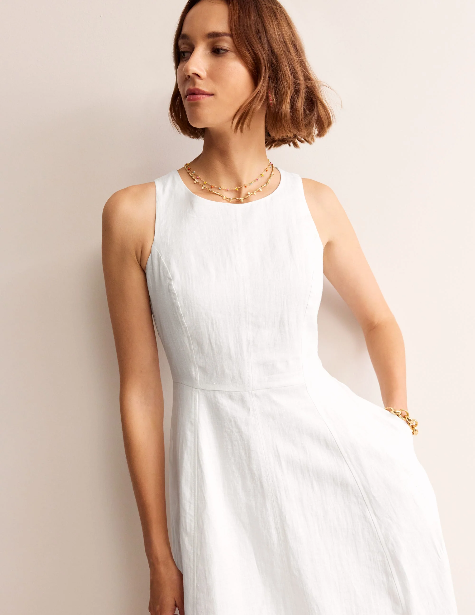 Carla Linen Midi Dress-White