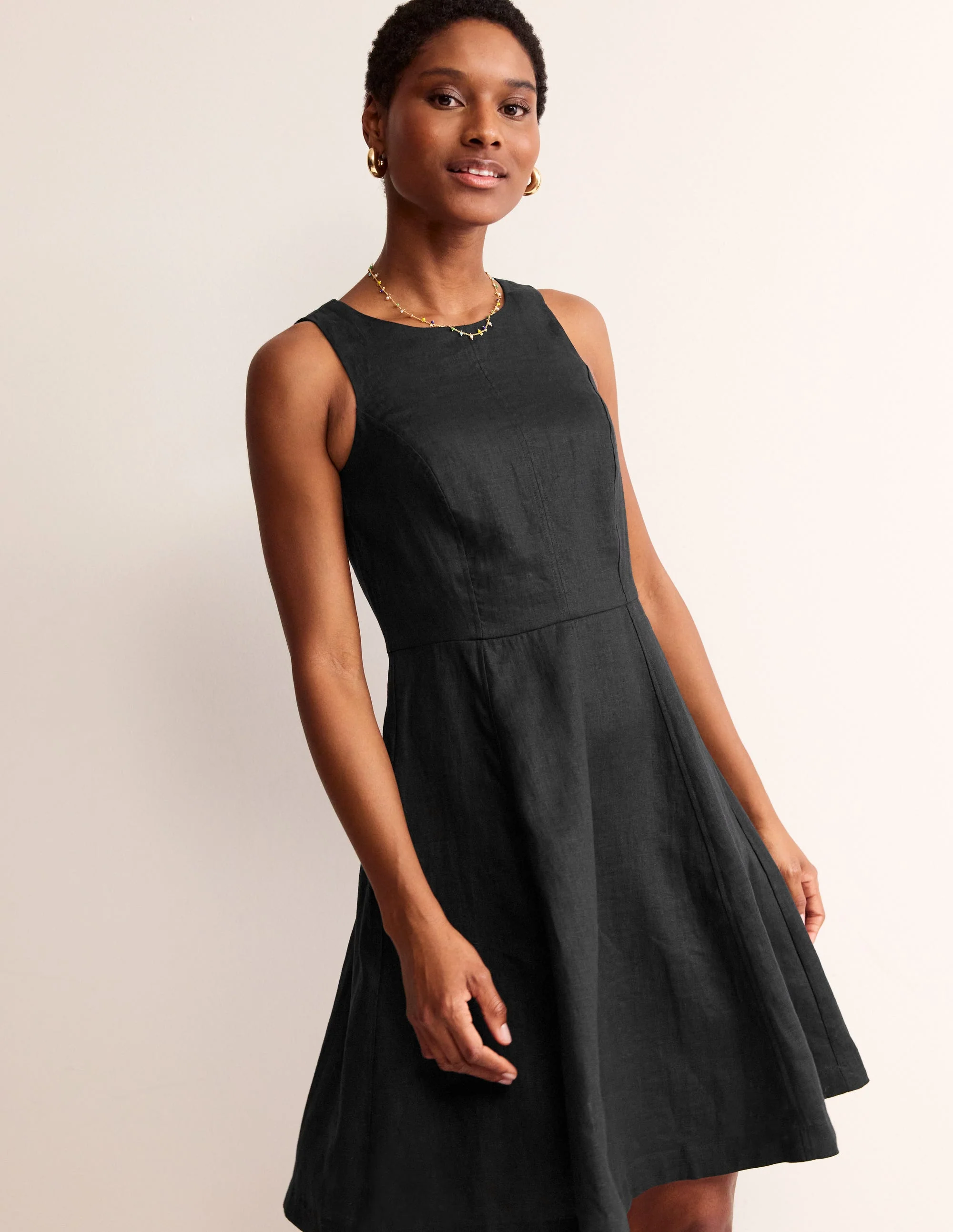 Carla Linen Short Dress-Black - Image 4
