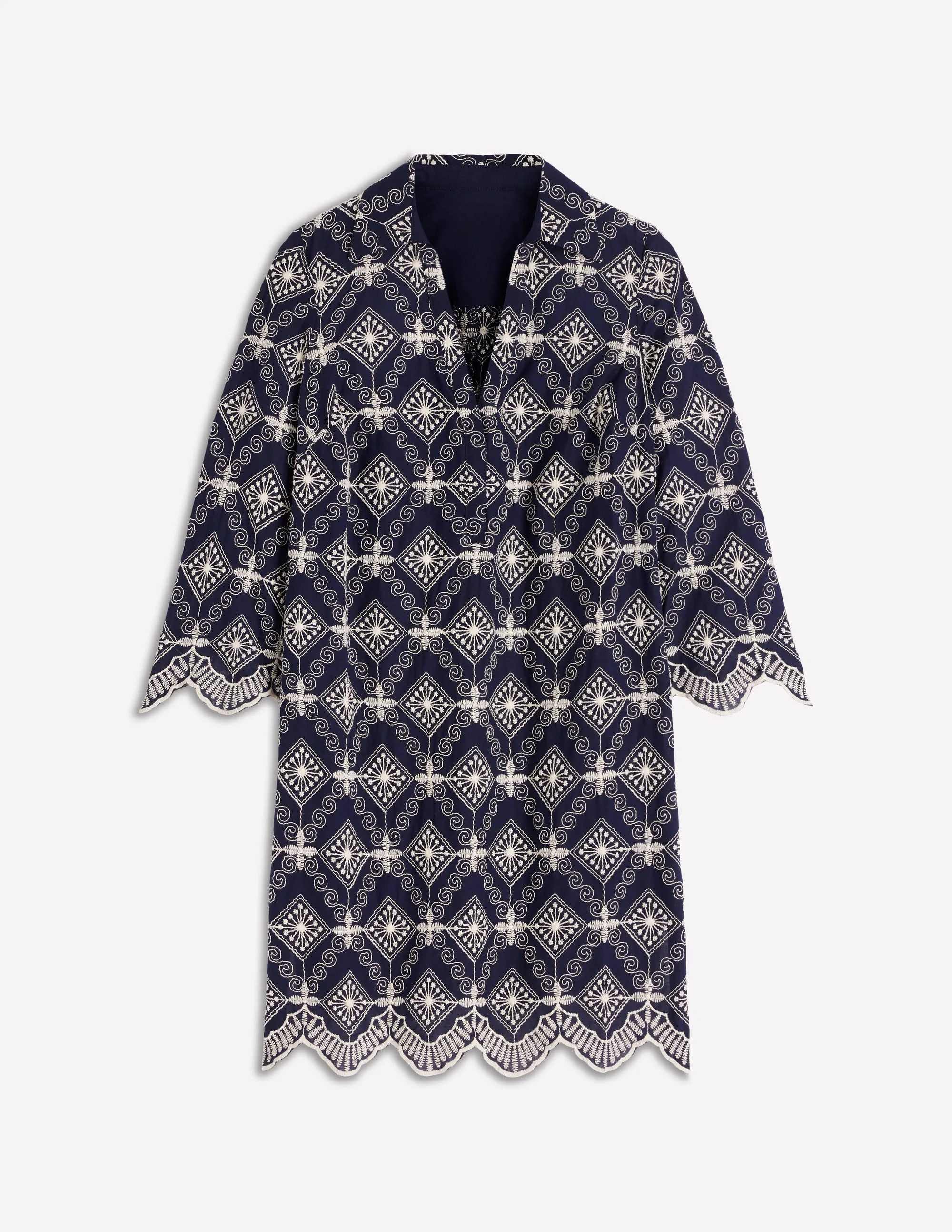 Carmen Broderie Short Dress-Navy Broderie - Image 7