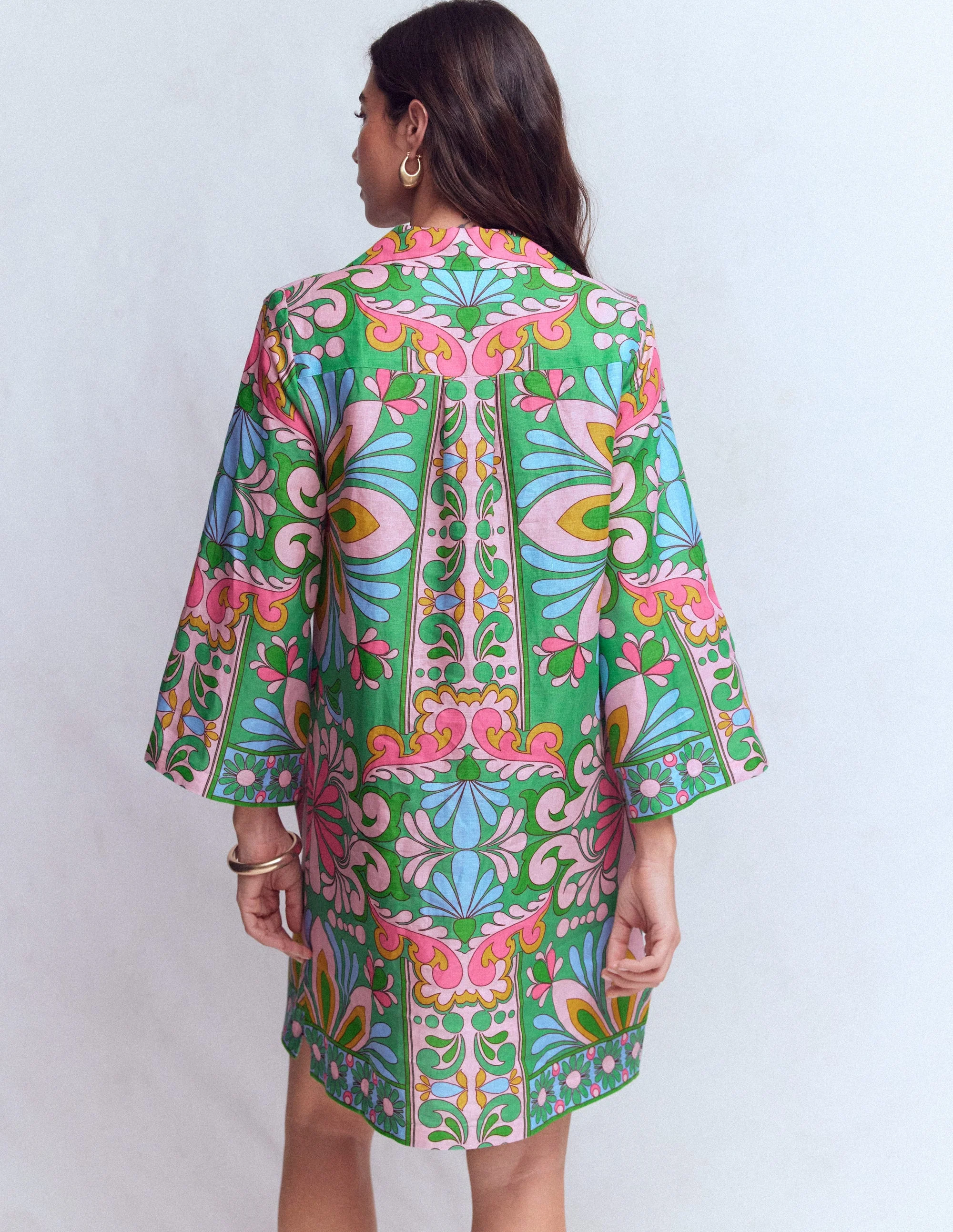 Carmen Linen Short Dress-Multi Bloom Tapestry - Image 4