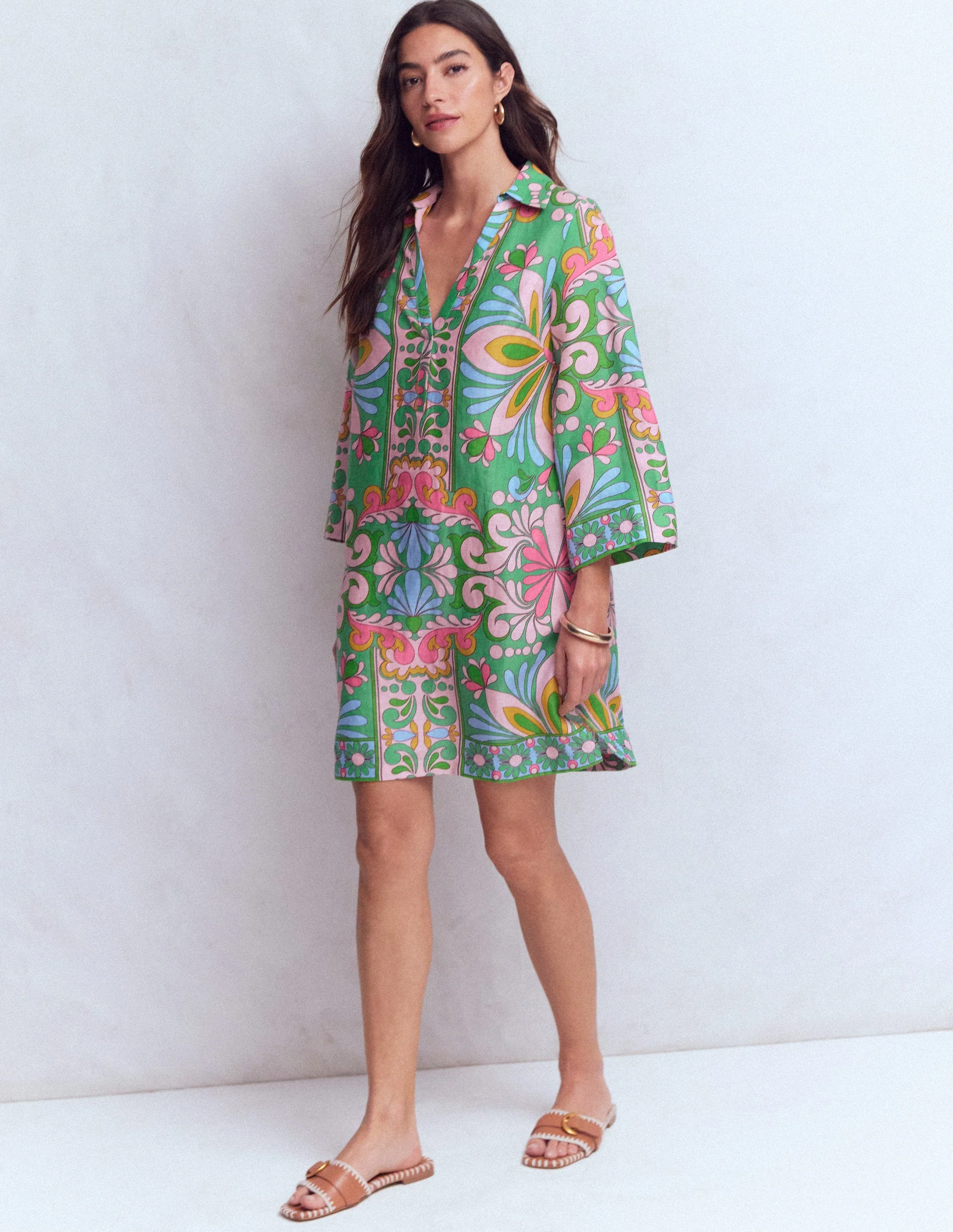 Carmen Linen Short Dress-Multi Bloom Tapestry - Image 6