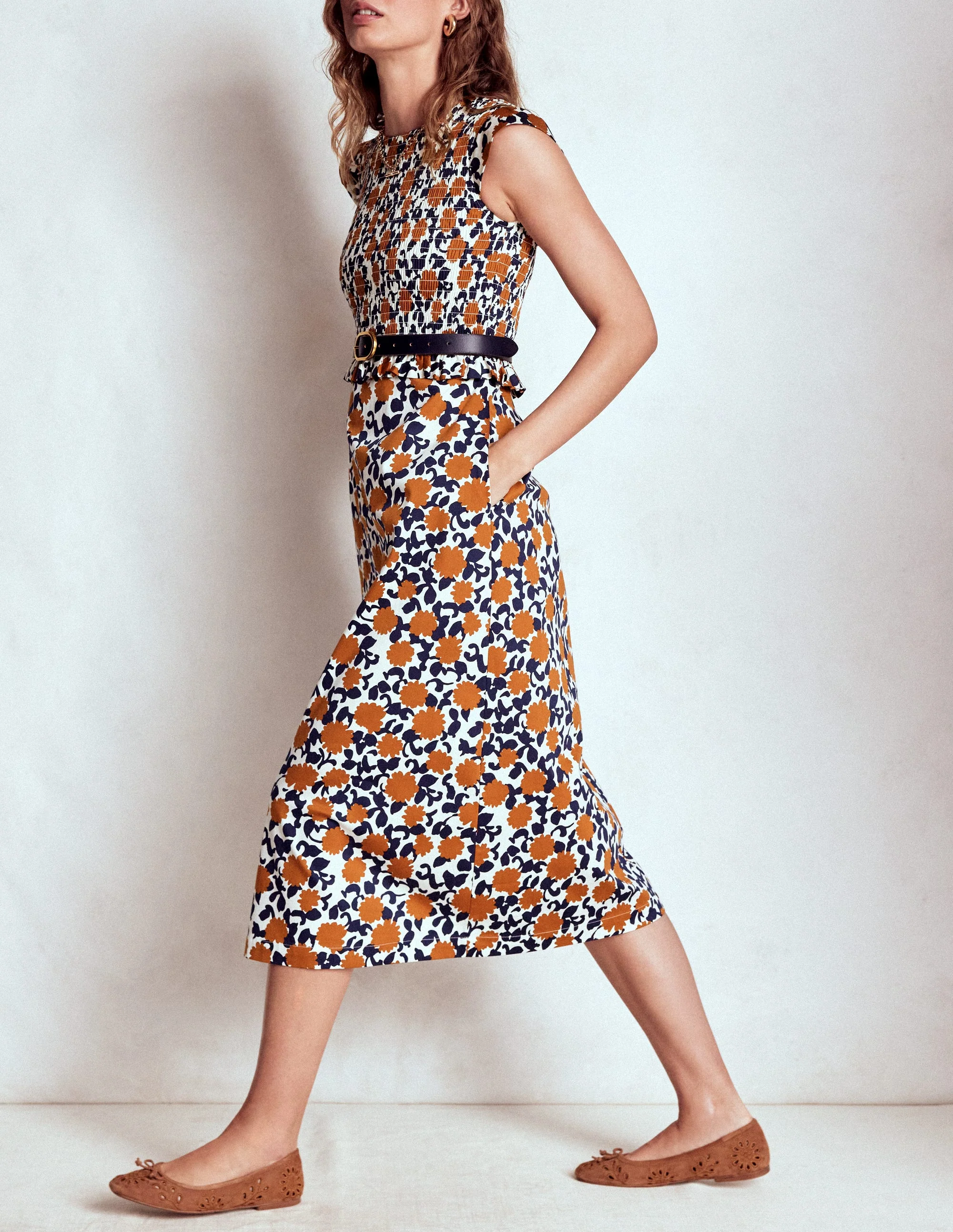 Carolina Smocked Midi Dress-Cognanc, Floweret Vine - Image 5