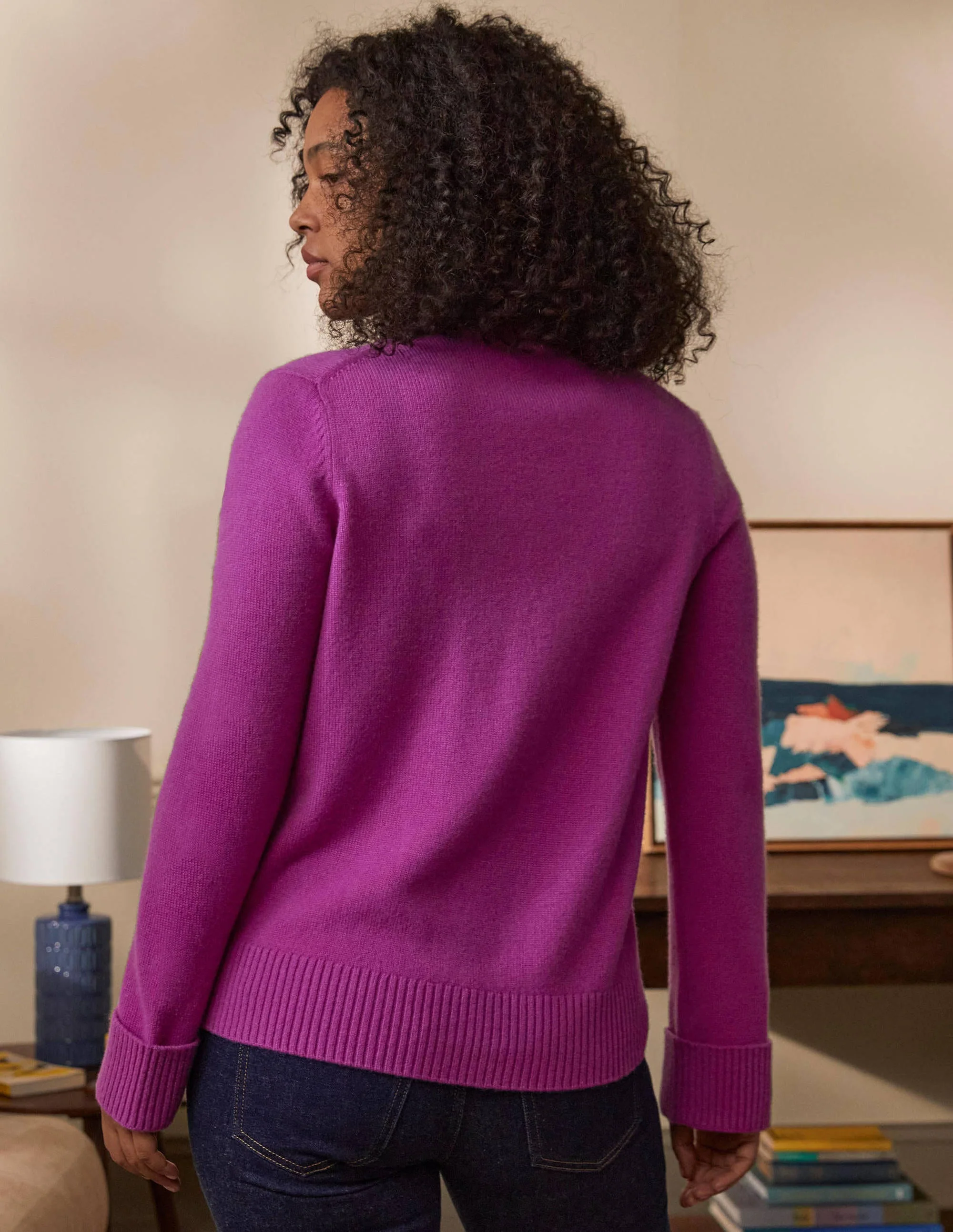 Cashmere Cuff Detail Cardigan-Regal Purple - Image 3