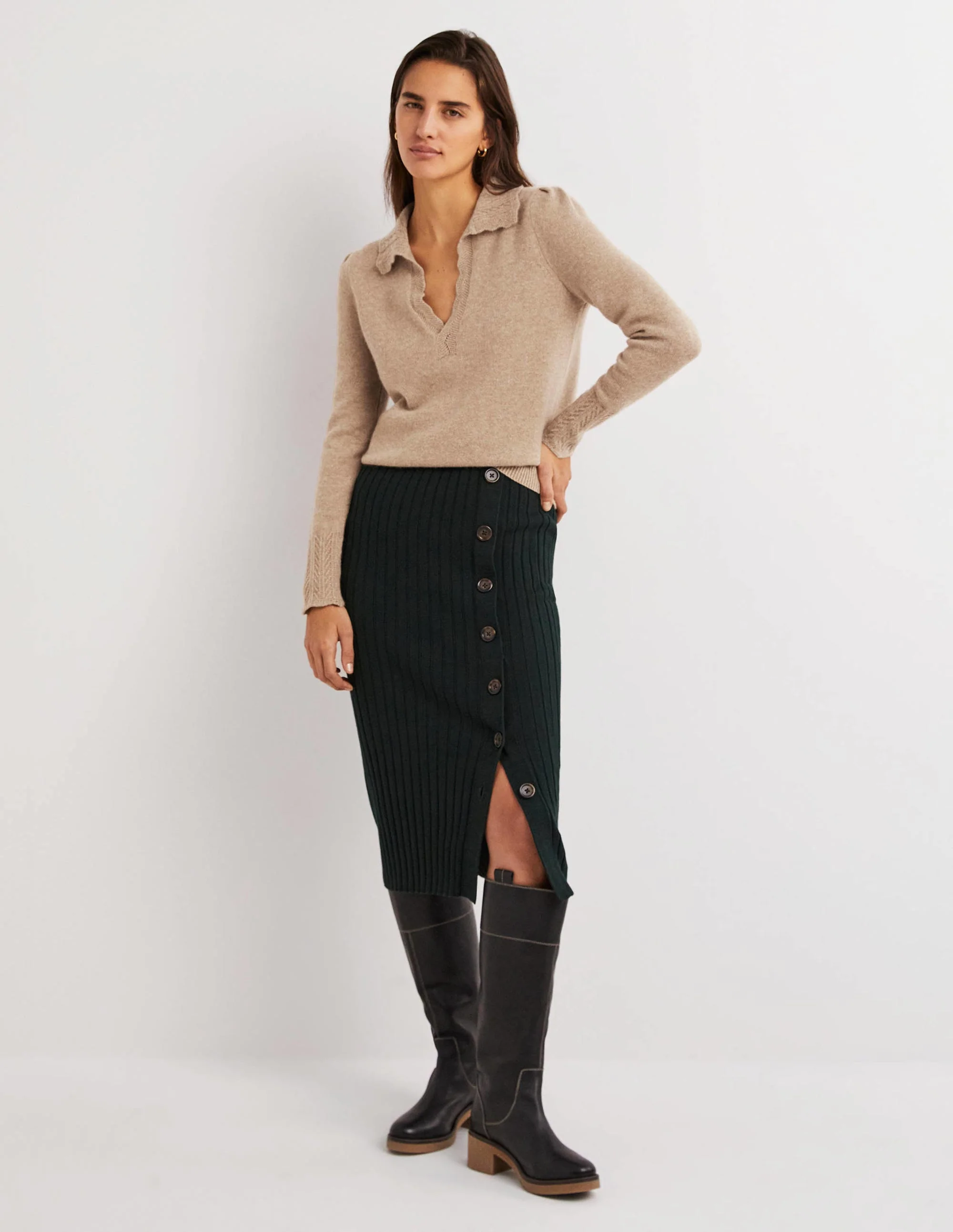 Cashmere Detail Collar Jumper-Camel Melange - Image 4
