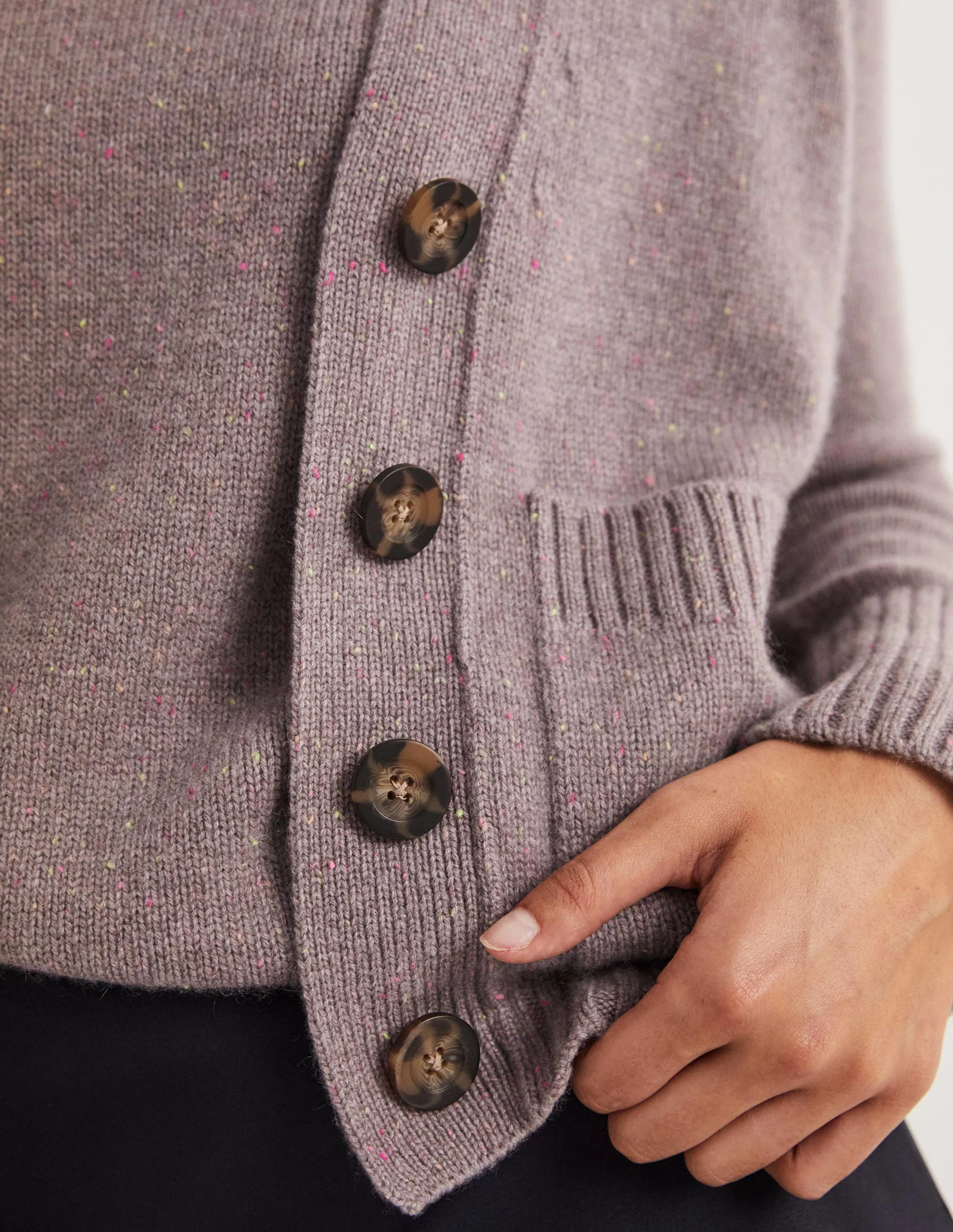 Cashmere Rib Cardigan-Grey, Multi Nep - Image 2