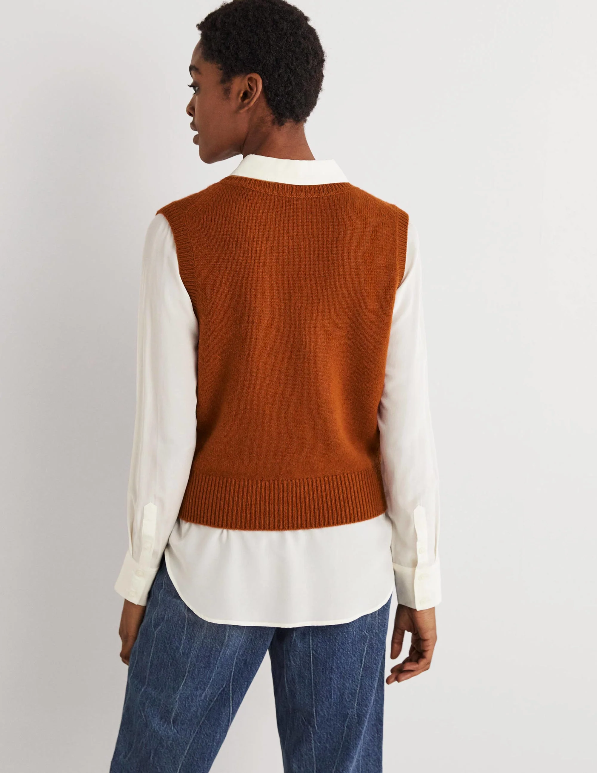 Cashmere V-Neck Sweater Vest-Copper Red - Image 3