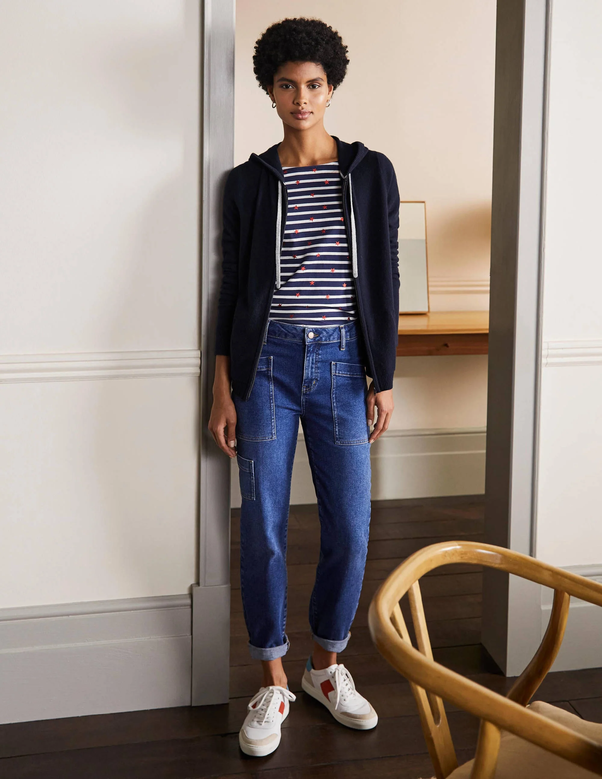 Cashmere Zip-up Hoodie-Navy - Image 4