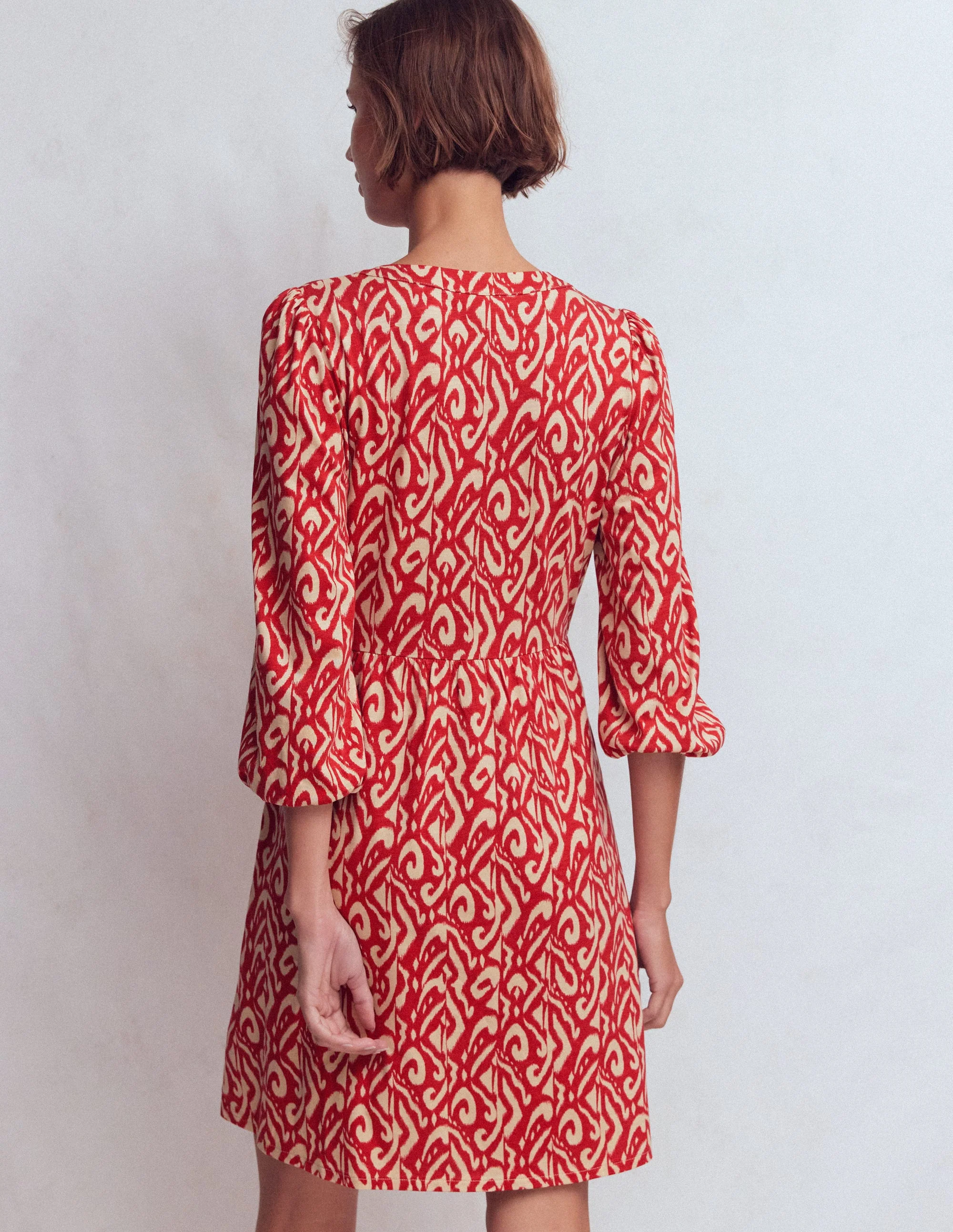 Cathy Notch Neck Jersey Dress-Merida Red, Ikat - Image 3