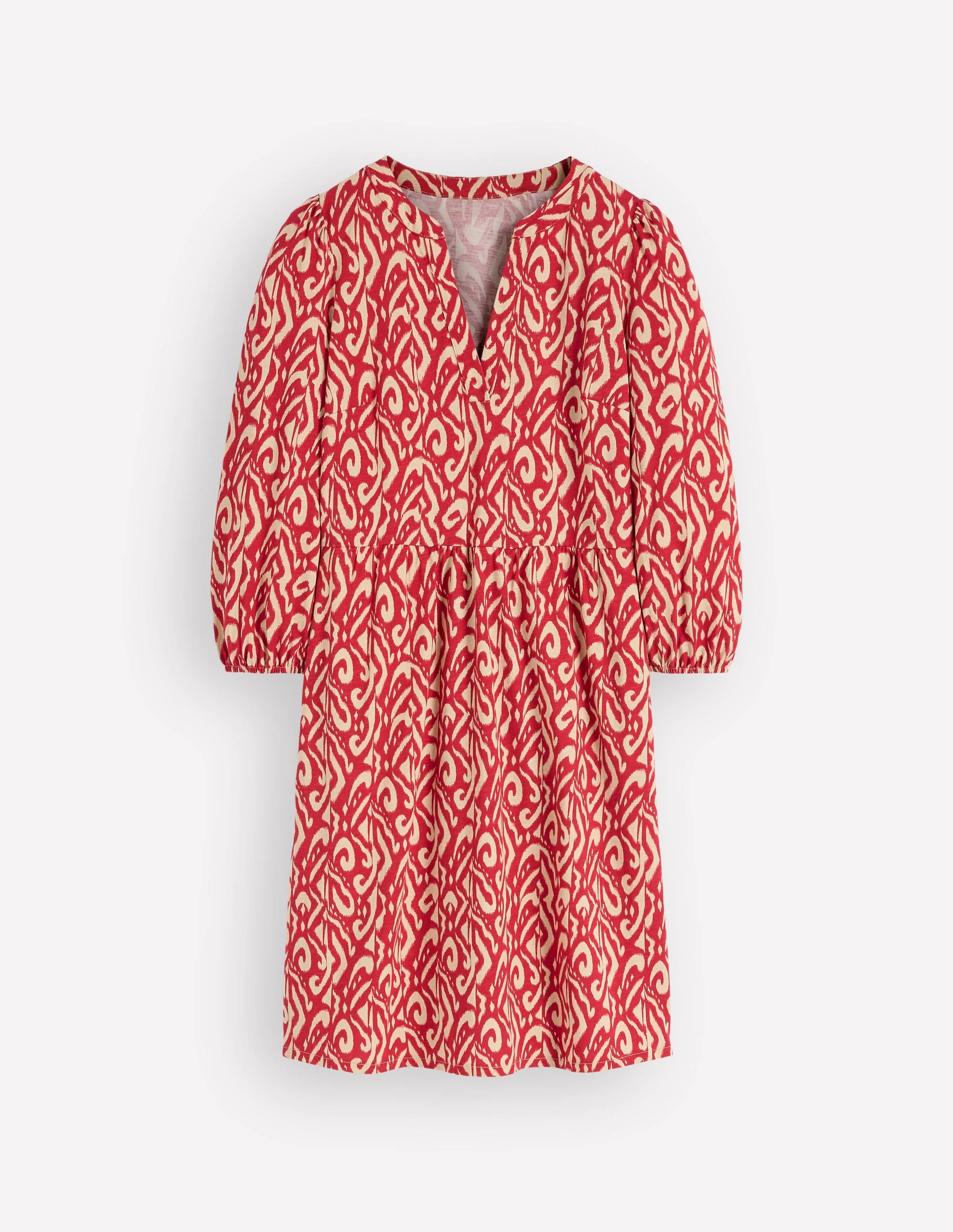 Cathy Notch Neck Jersey Dress-Merida Red, Ikat - Image 6