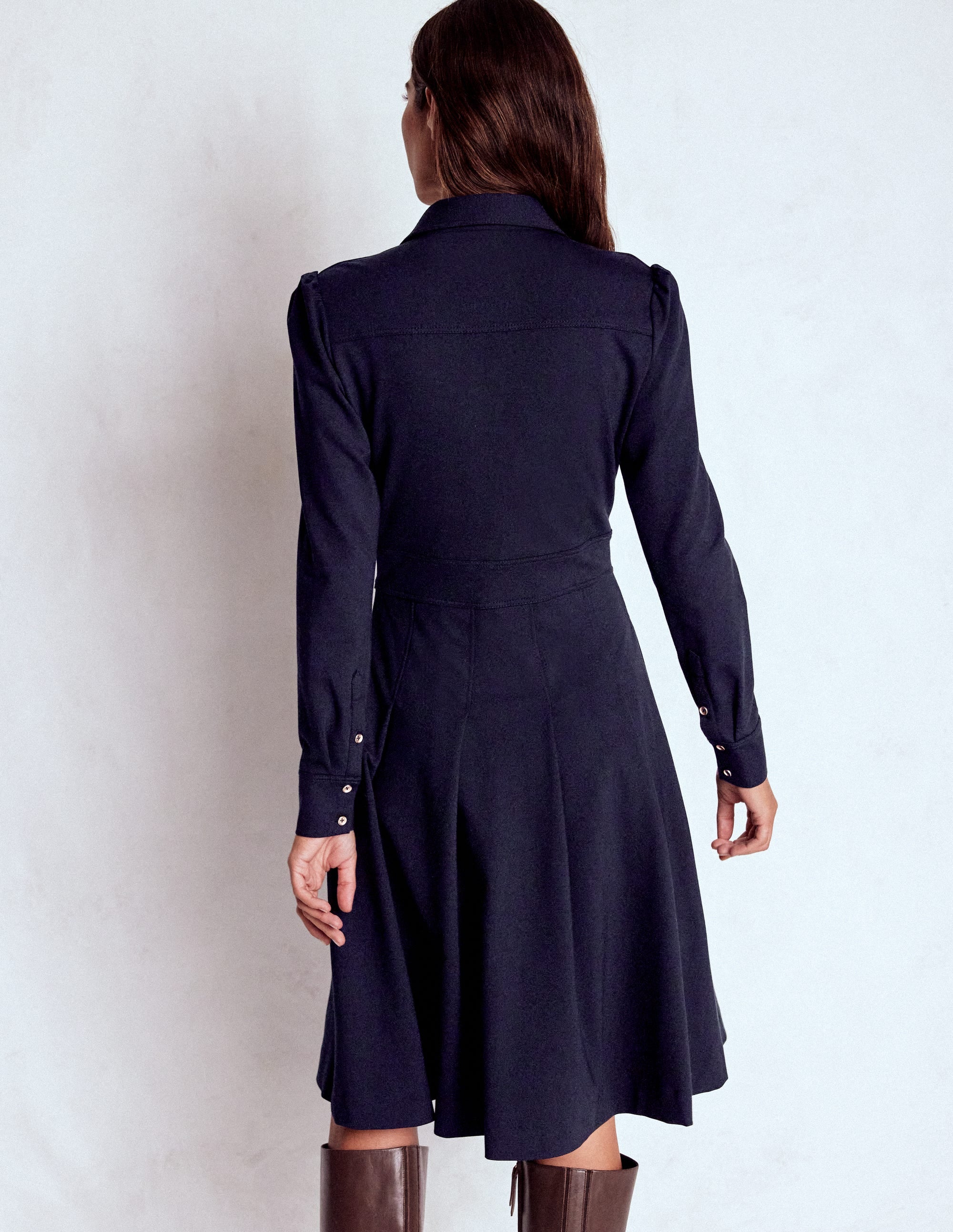 Catrin Short Ponte Shirt Dress-Navy - Image 3