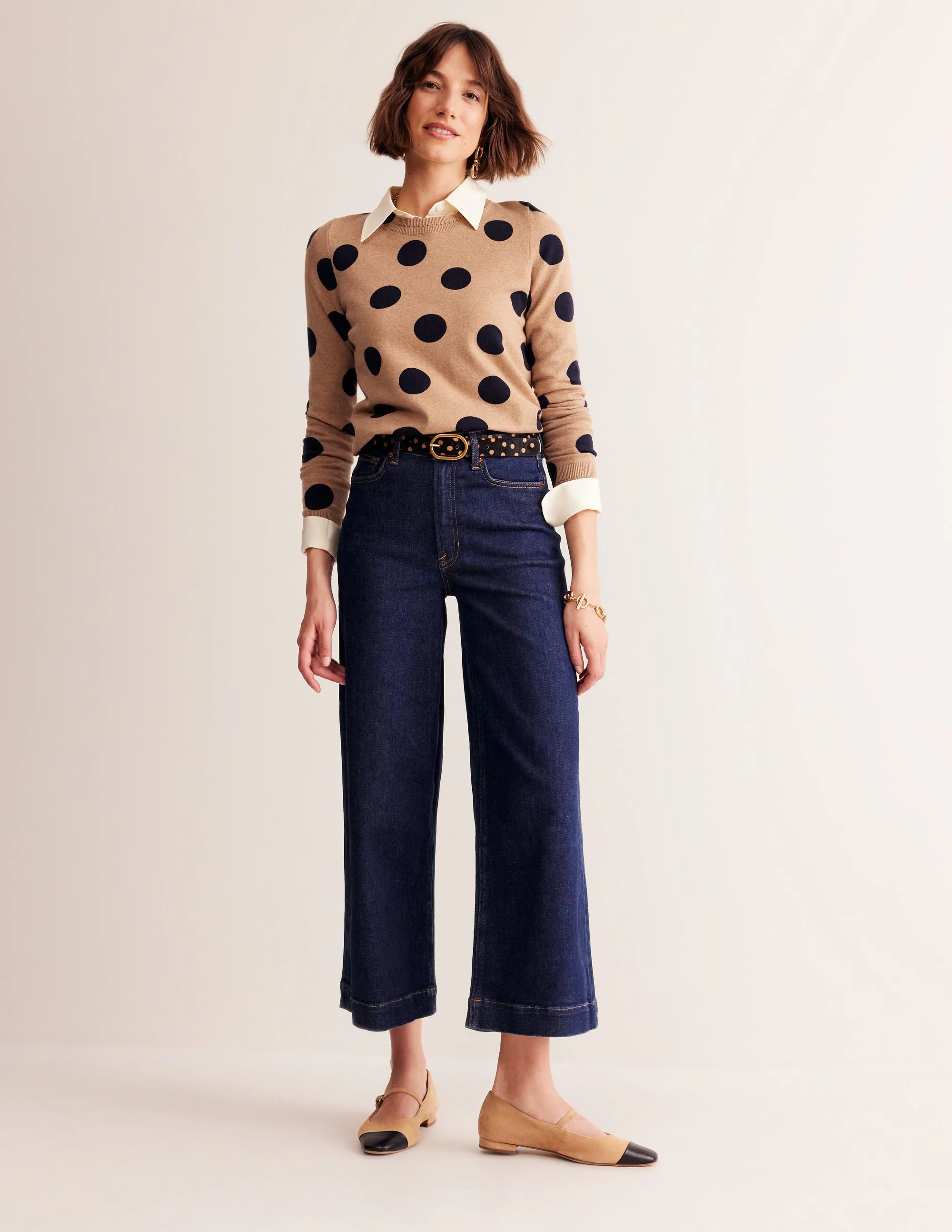 Catriona Cotton Crew Jumper-Camel Melange, Abstract Dot - Image 5