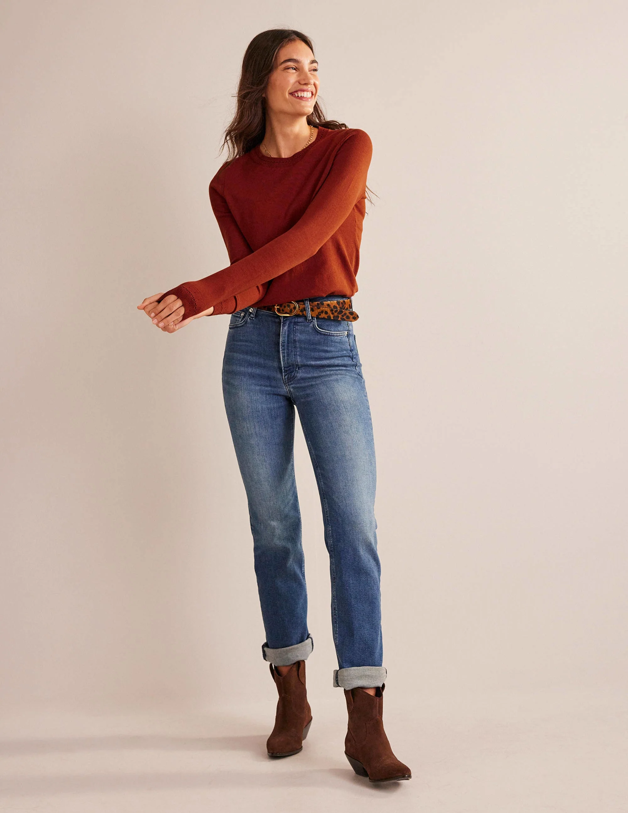 Catriona Cotton Crew Jumper-Chestnut Brown - Image 4