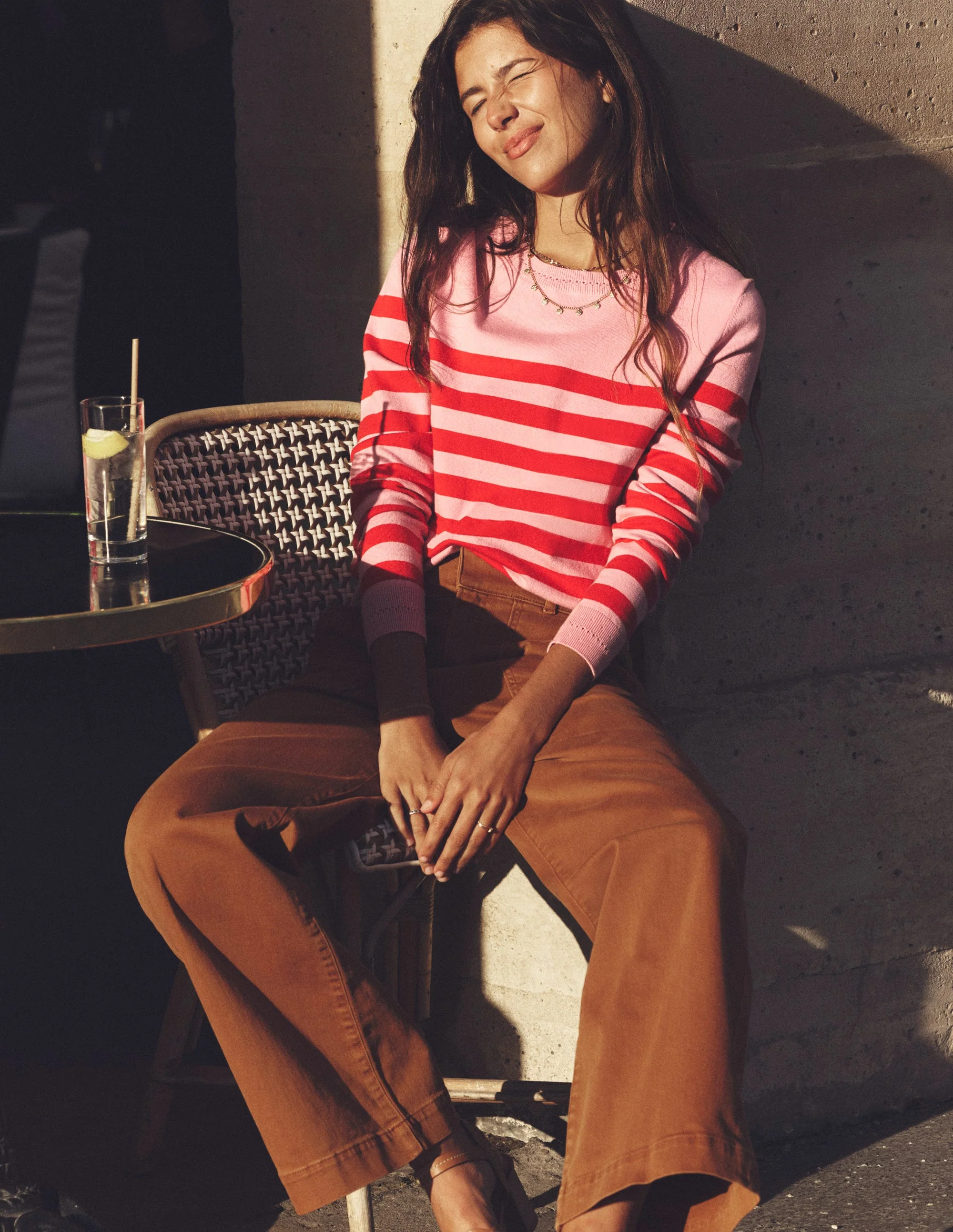Catriona Cotton Crew Jumper-Old Rose Pink, Rouge Red - Image 5
