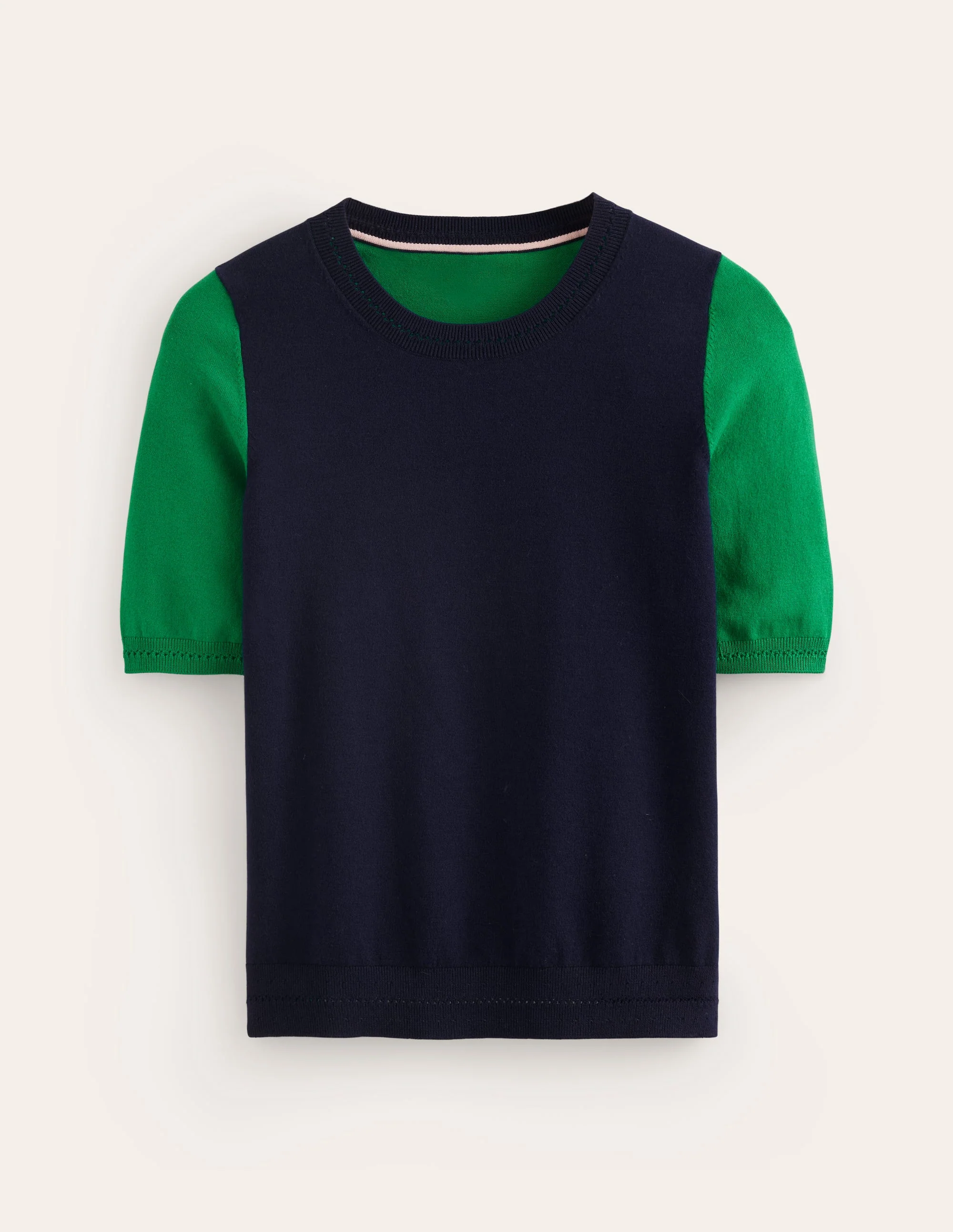 Catriona Cotton Crew T-shirt-Navy/ Rich Emerald - Image 5