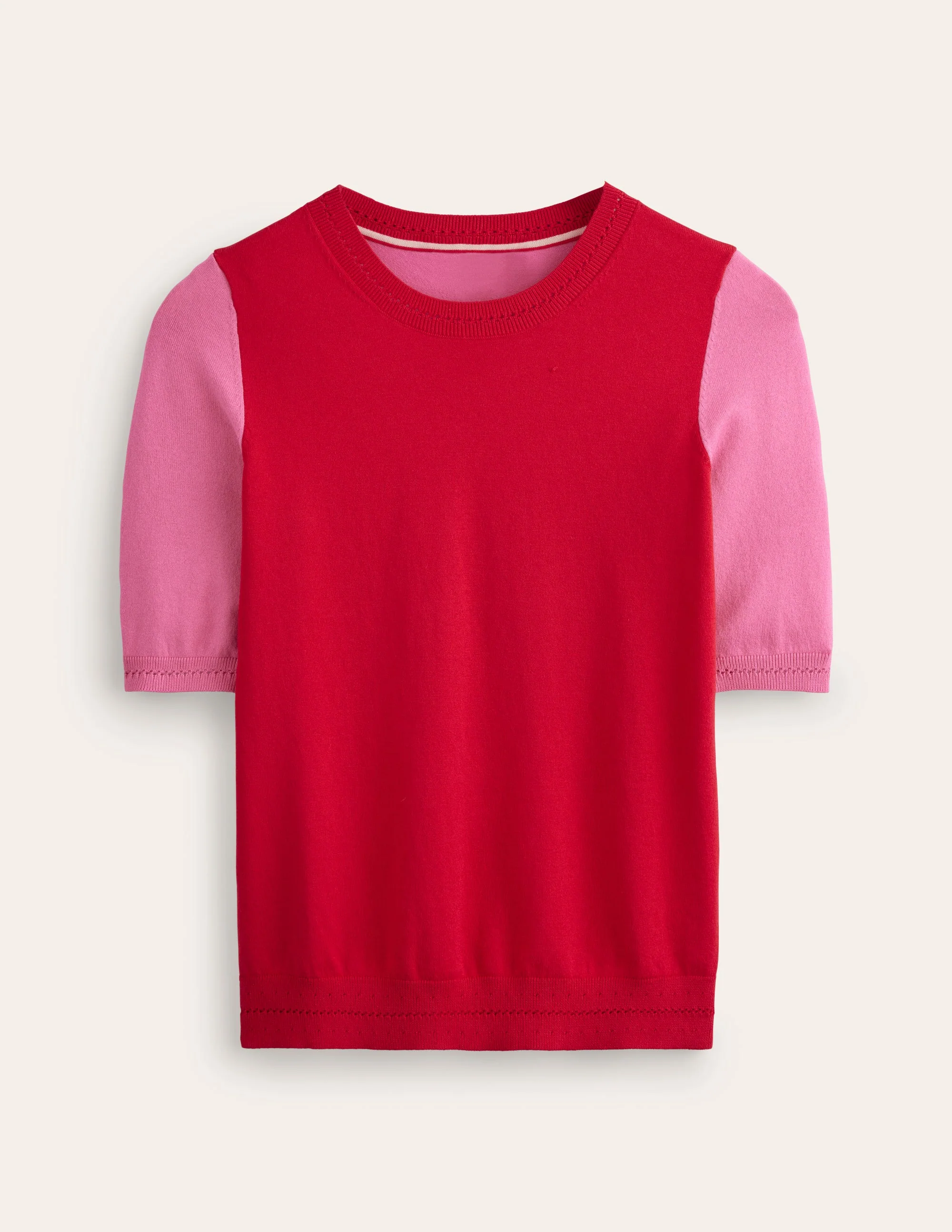 Catriona Cotton Crew T-shirt-Post Box Red/ Party Pink - Image 6